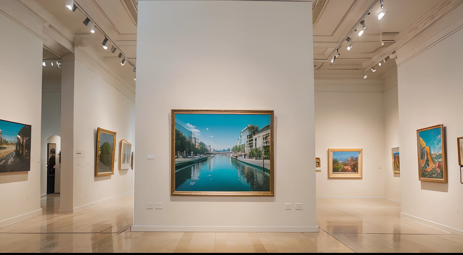 a hyper realistic photography of Art Gallery in Perth, Western Australia, no people, Nikon D850 DSLR 4k camera, 100mm lens, F 1.2 aperture setting, bright and natural lighting, vibrant, fun and relaxing atmosphere