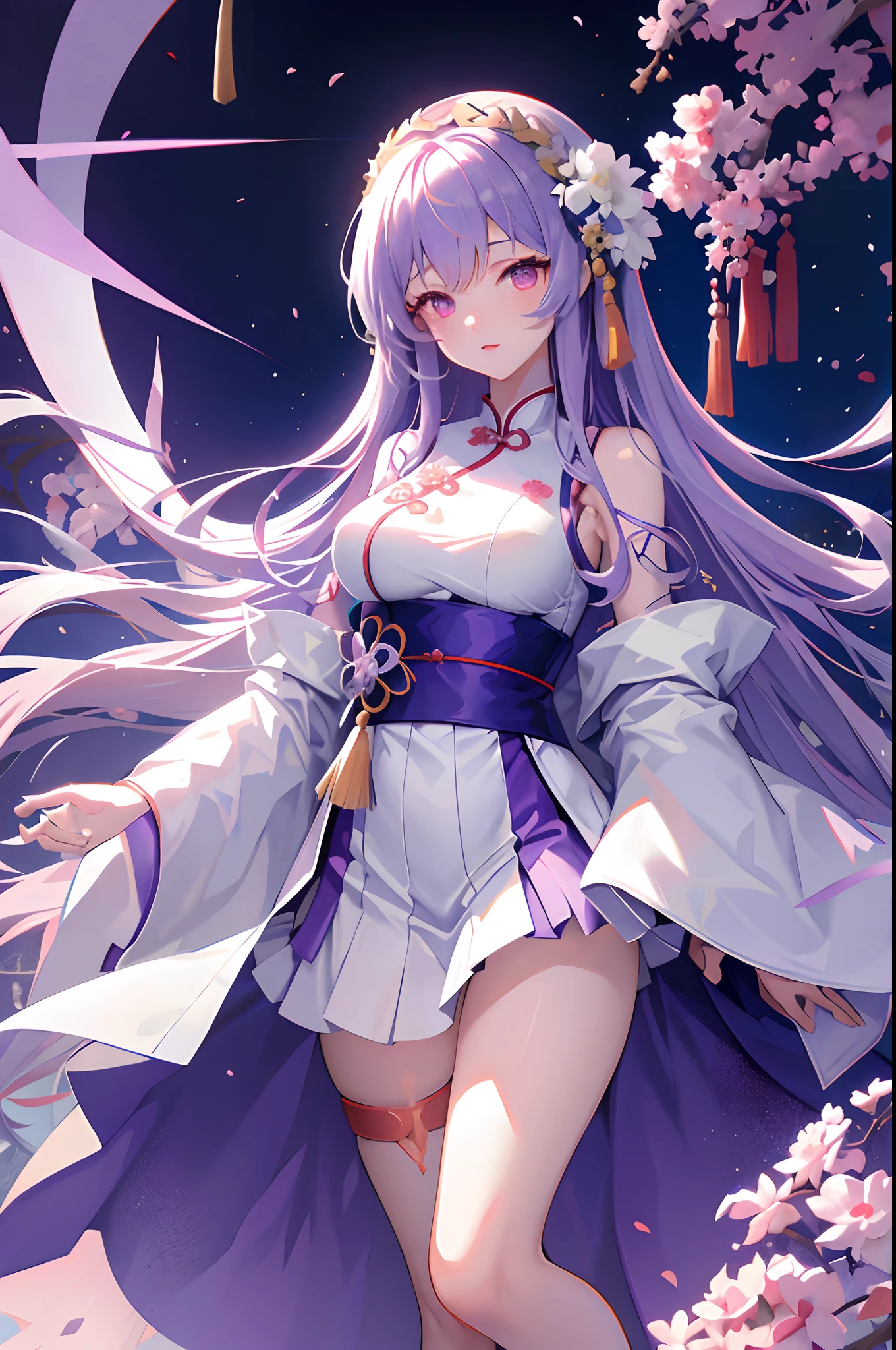 anime girl with long hair andlight purple hair in white dress, fine details. girls frontline, from girls frontline, official character art, fate grand order, detailed anime character art, girls frontline cg, hajime yatate, anime style like fate/stay night, girls frontline style, girls frontline universe, misato katsuragi, girls frontline, detailed key anime art, hanfu, white hanfu dress, chinese clothing, art, art 4k, hd art, artstation