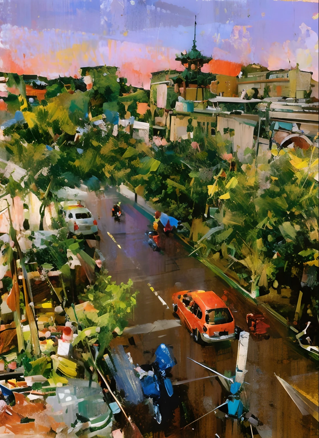 There are a lot of motorbikes and motorbikes on the streets, street top view, Old Town of Dhaka, City, [ down view ]!!, guangjian, stunning  visuals, street, Architecture of Chinatown, The streets of the city are covered with greenery, Overhead shot, [ down view ]!, Southeast Asian architecture arcade, photograph of the city street, Unbelievably beautiful, the city street, day after raining, in city street