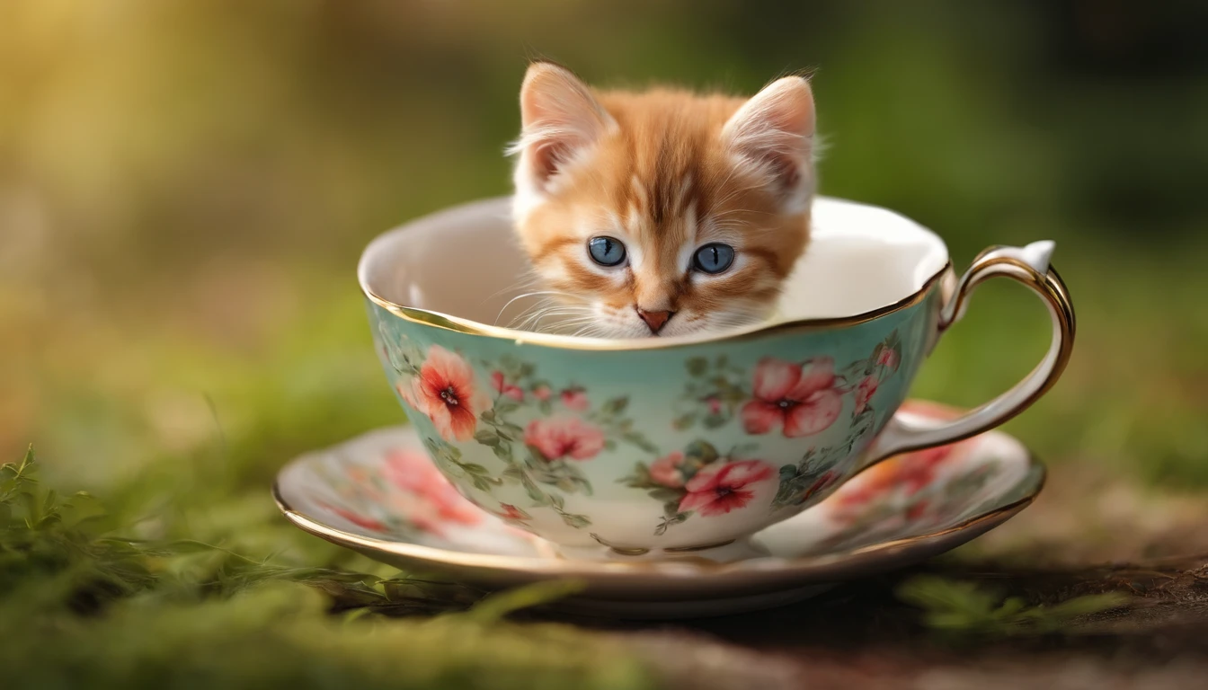 Adorable cat in a teacup