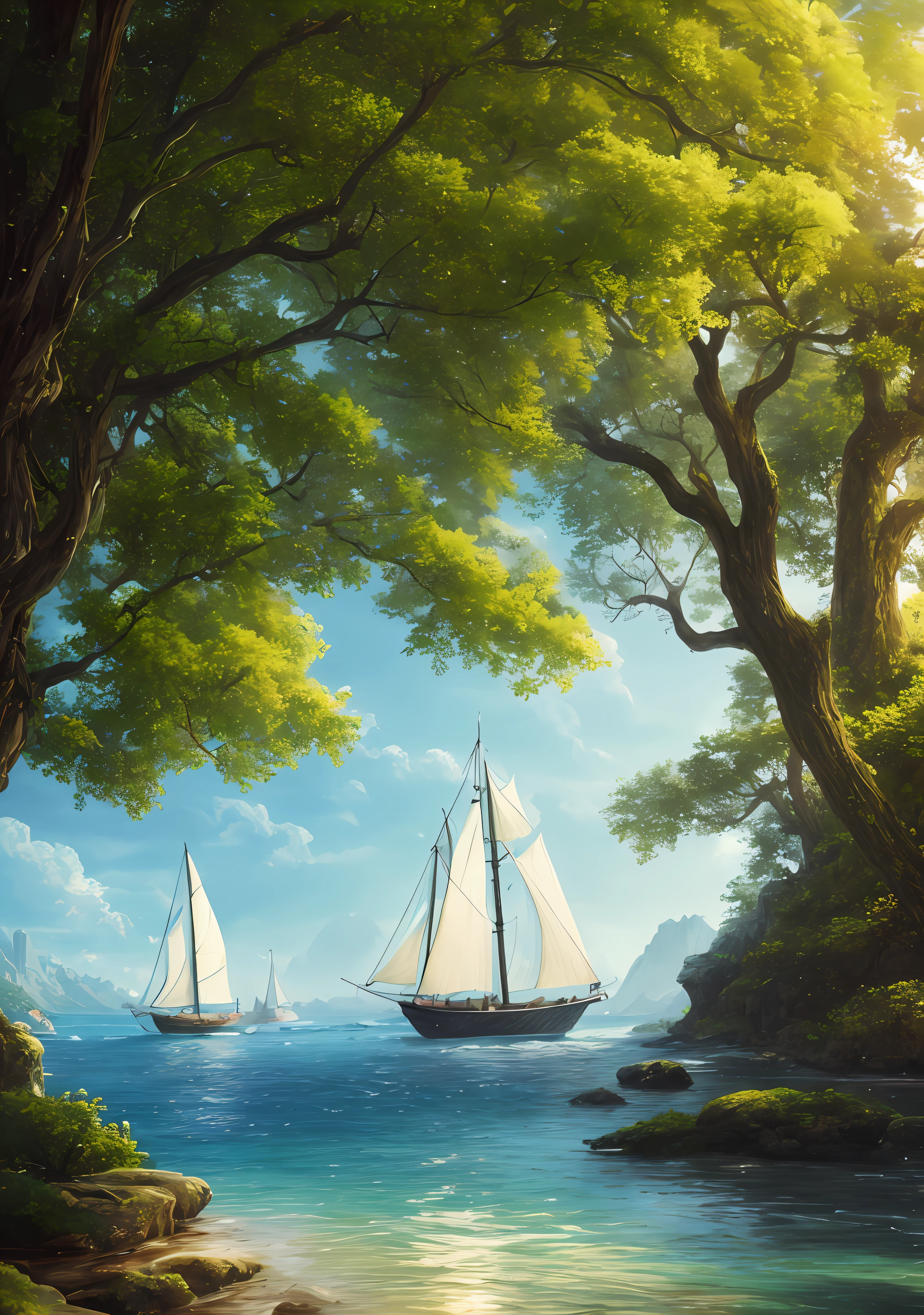 masterpiece, best quality, high quality,extremely detailed CG unity 8k wallpaper, An enchanting and dreamy scene of a sailing boat in fantasy forest, with towering trees, hidden fairy glens, creating a sense of mystique and enchantment, artstation, intricate, trending, award winning photography, Bokeh, Depth of Field, HDR, bloom, Chromatic Aberration ,Photorealistic,extremely detailed, trending on artstation, trending on CGsociety, Intricate, High Detail, dramatic, art by midjourney