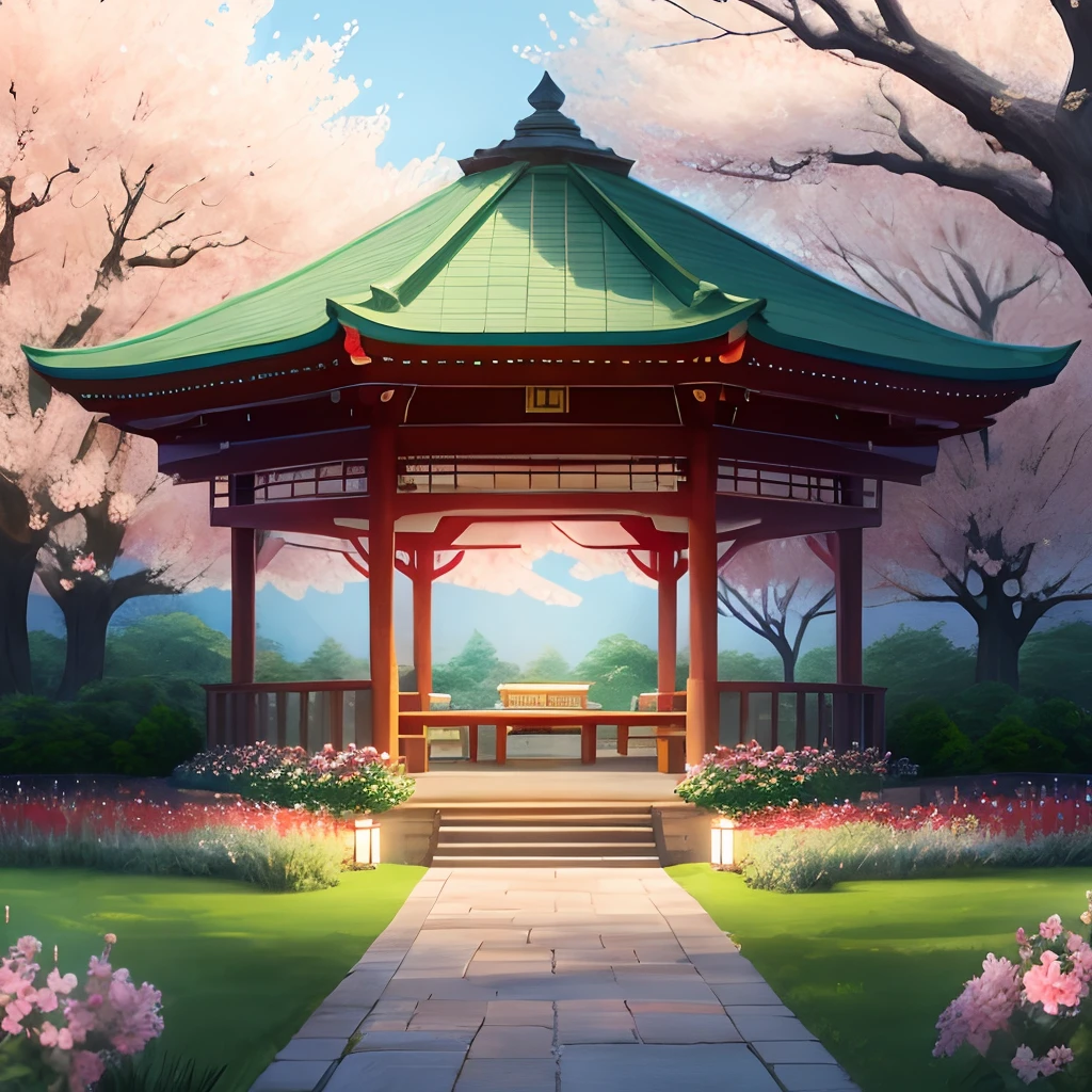 Pear、peach blossom、gardens、pavilion、shining brightly、springtime、Dream