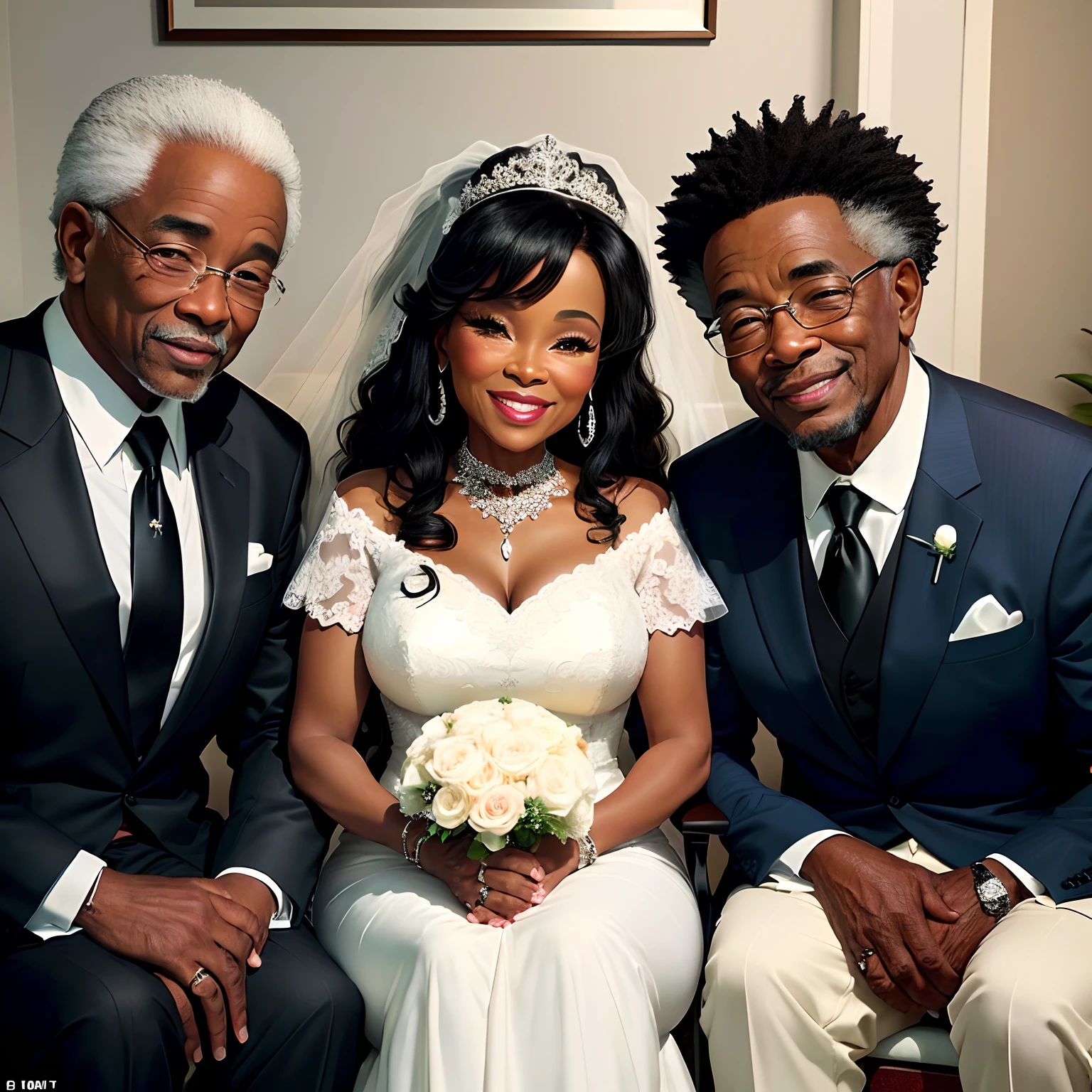 Black couple age 65 and 62 celebrating 30 wedding anniversary with their two sons