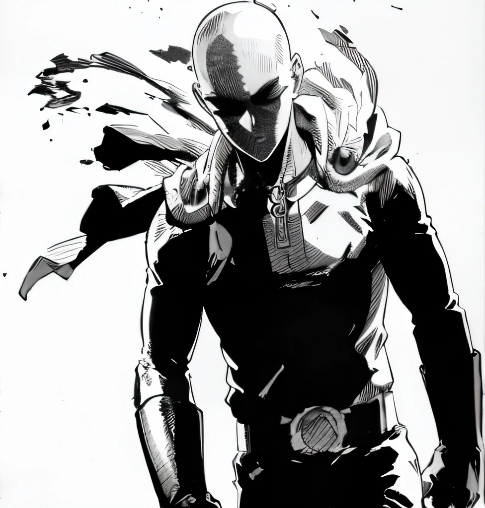 Un dibujo de un hombre con una capa, Manga One Punch Man,  dibujo manga a tinta, estilo Manga Art, Saitama de  One Punch Man,