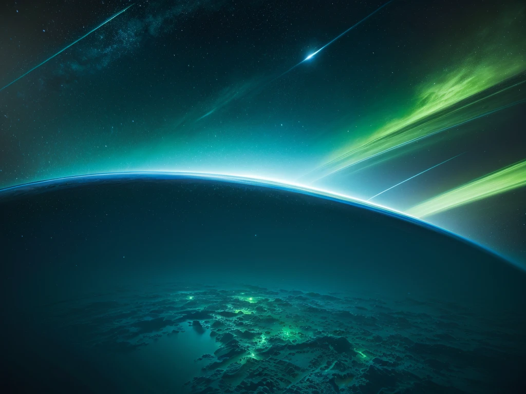 blue and bright green abstract background for your space theme, in the style of raphael lacoste, dreamlike perspectives, global imagery