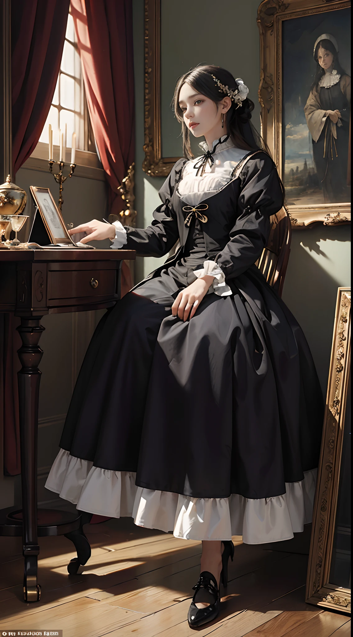 (Pure color: 0.9), (Color: 1.1), (Masterpiece: 1,2) 30 years old, Best quality, Masterpiece, high resolution, Original, highly detailed wallpaper, Beauty, Victorian, dress, Melancholy, marron marron, 30 years old