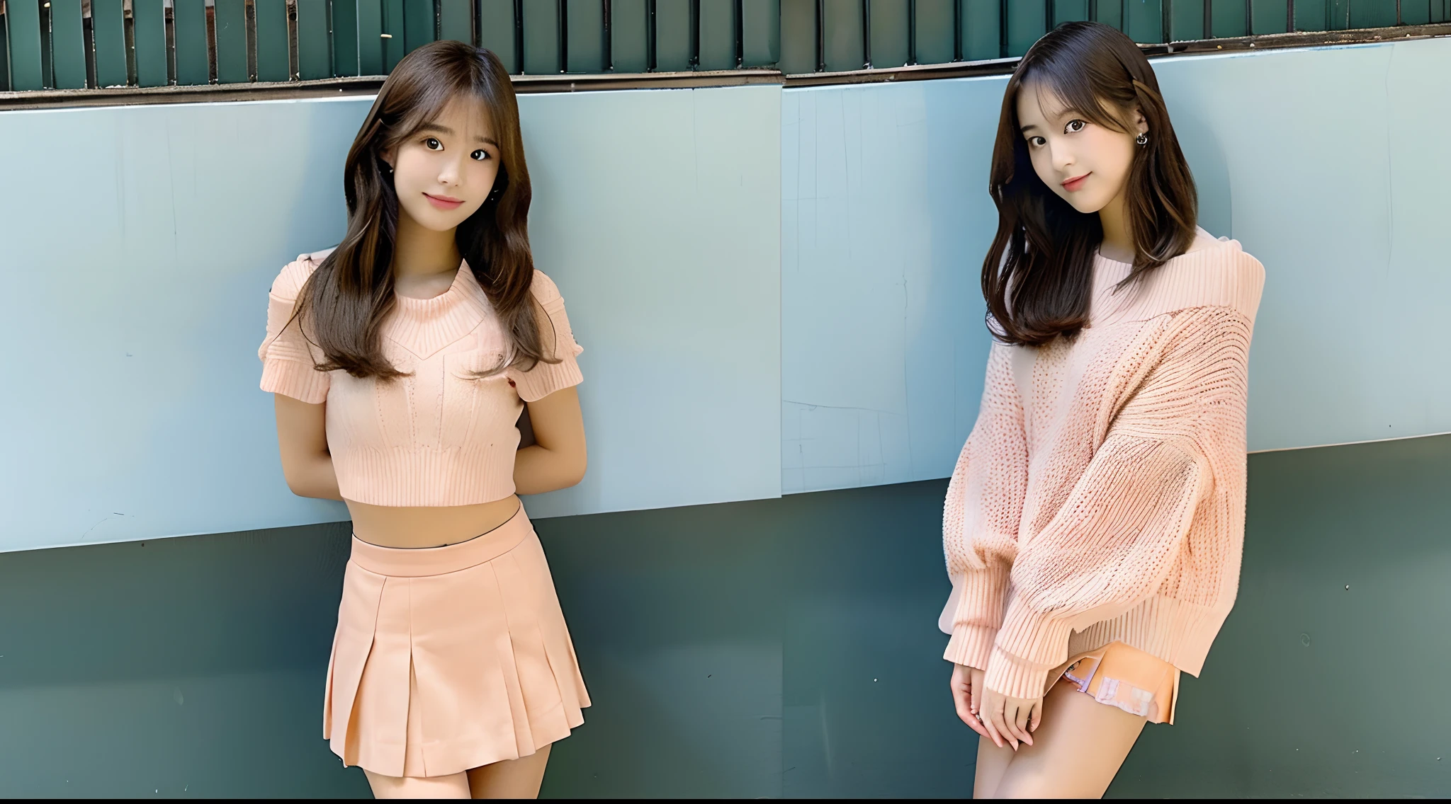 18-year-old high school girl in a peach-colored miniskirt