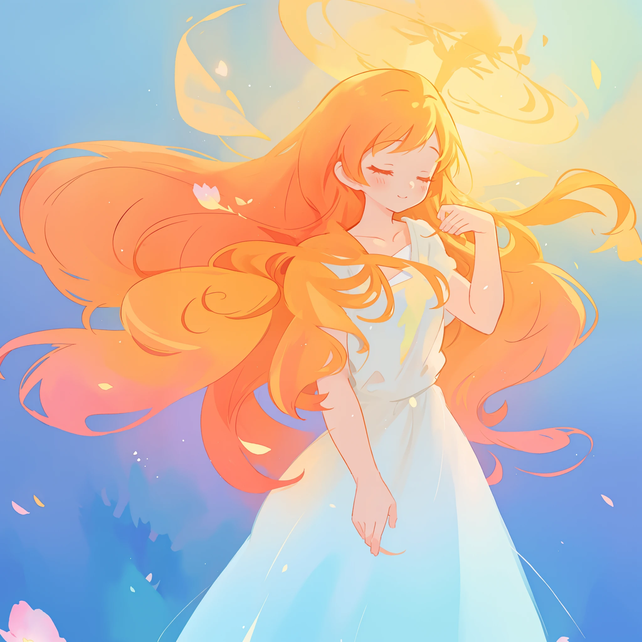 beautiful girl in flowing multi-layered dress, fairy dress, long golden hair, watercolor illustration, inspired by Glen Keane, inspired by Lois van Baarle, disney art style, by Lois van Baarle, glowing aura around her, by Glen Keane, jen bartel, glowing lights! digital painting, flowing glowing hair, glowing flowing hair, beautiful digital illustration, fantasia otherworldly landscape plants flowers, beautiful, masterpiece, best quality, anime disney style