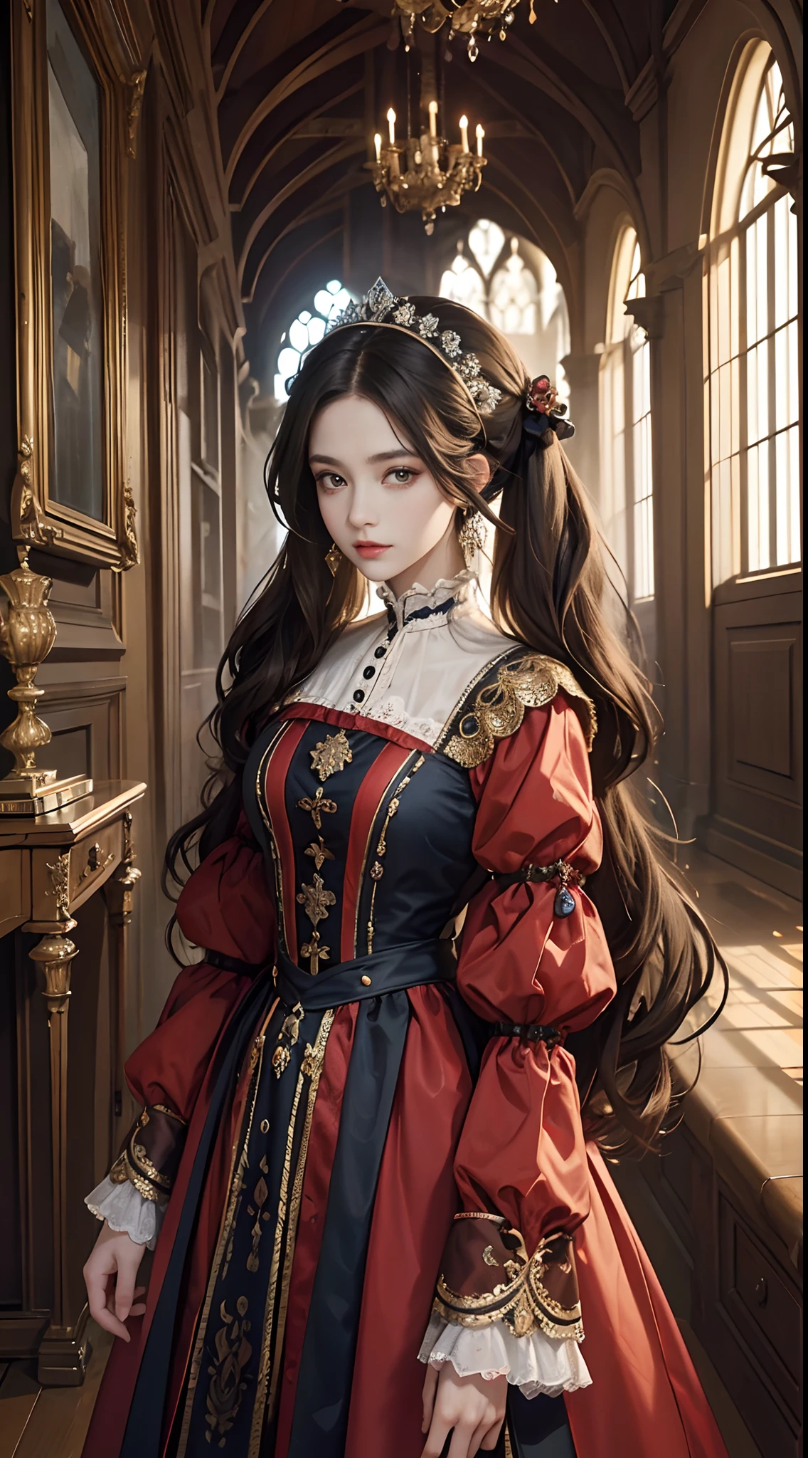 (Pure color: 0.9), (Color: 1.1), (Masterpiece: 1,2) 30 years old, Best quality, Masterpiece, high resolution, Original, highly detailed wallpaper, Beauty, Victorian, dress, Melancholy, marron marron, 30 years old