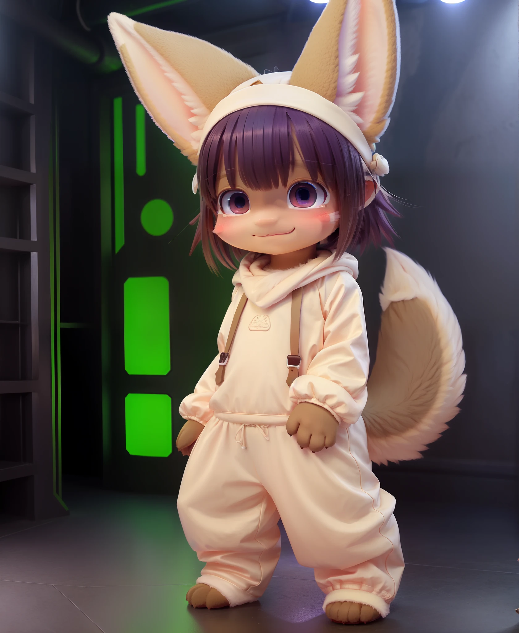 nanachipants, standing , fluffy, :D, cute, 1girl, solo, furry, nanachi \(made in abyss\), nanachihat, looking at viewer, smile,