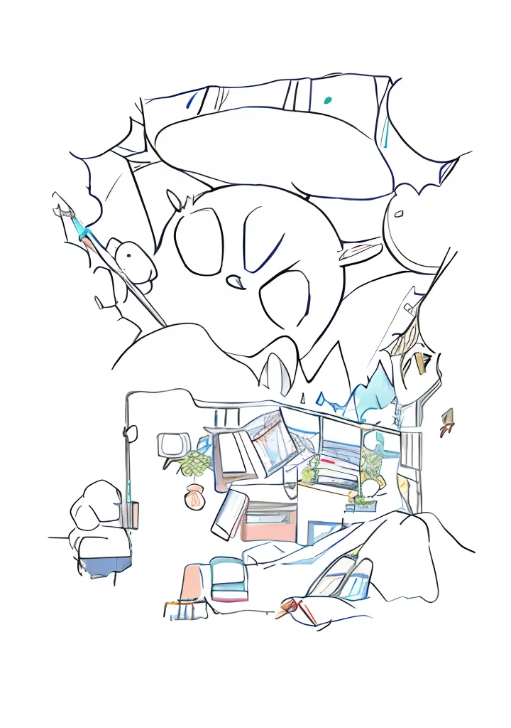UI illustration of a person studying in a school dormitory,, Stacked school supply plugs, play,Painting tools,Lots of groceries,Mountains of books with vibrant campus illustrations, editorial illustration colorful, Colorful illustration, A beautiful artwork illustration,4K,high qulity,Clean,The composition is perfect,inspired by Miyazaki,