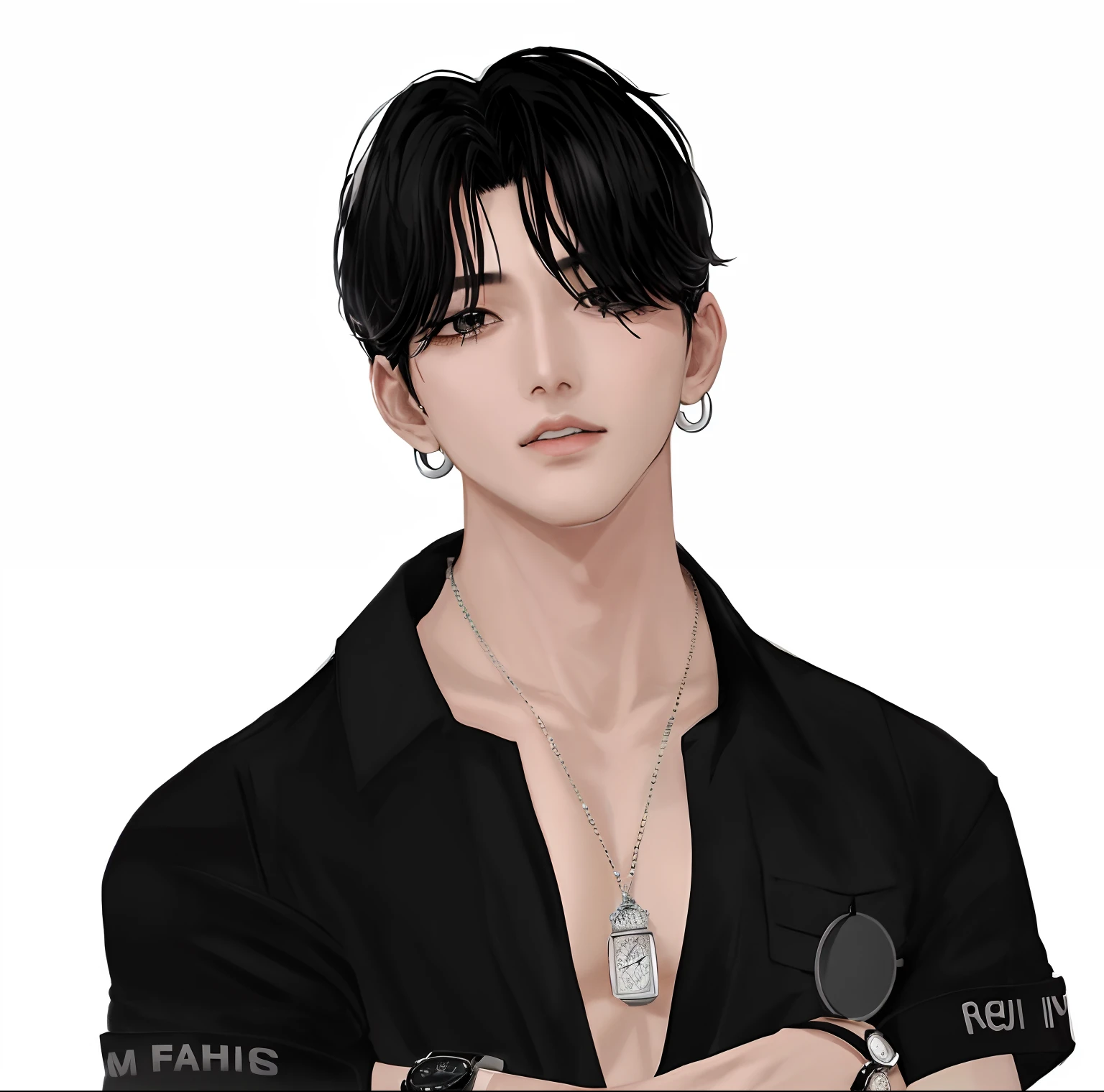 araffe male in a black shirt with a necklace and a watch, inspired by Kim Deuk-sin, inspired by Sim Sa-jeong, inspired by Gang Se-hwang, inspired by Kim Hwan-gi, jinyoung shin, inspired by Ren Renfa, inspired by jeonseok lee, inspired by Gang Hui-an, inspired by Kim Myeong-guk
