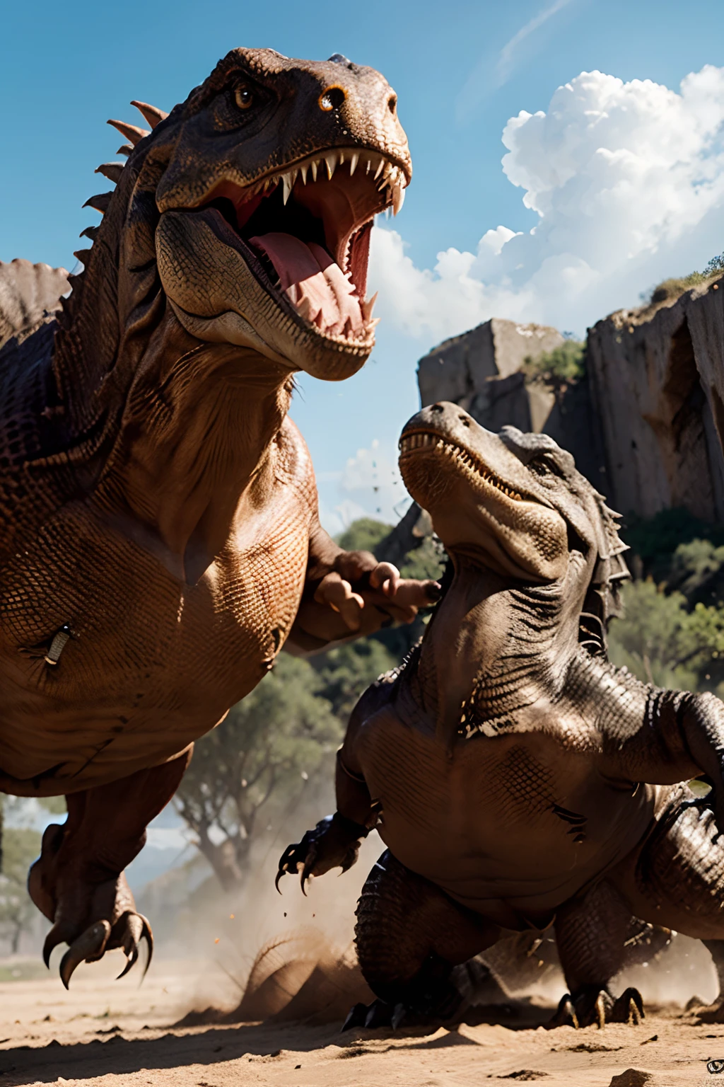 t rex fighting a spinosaurus