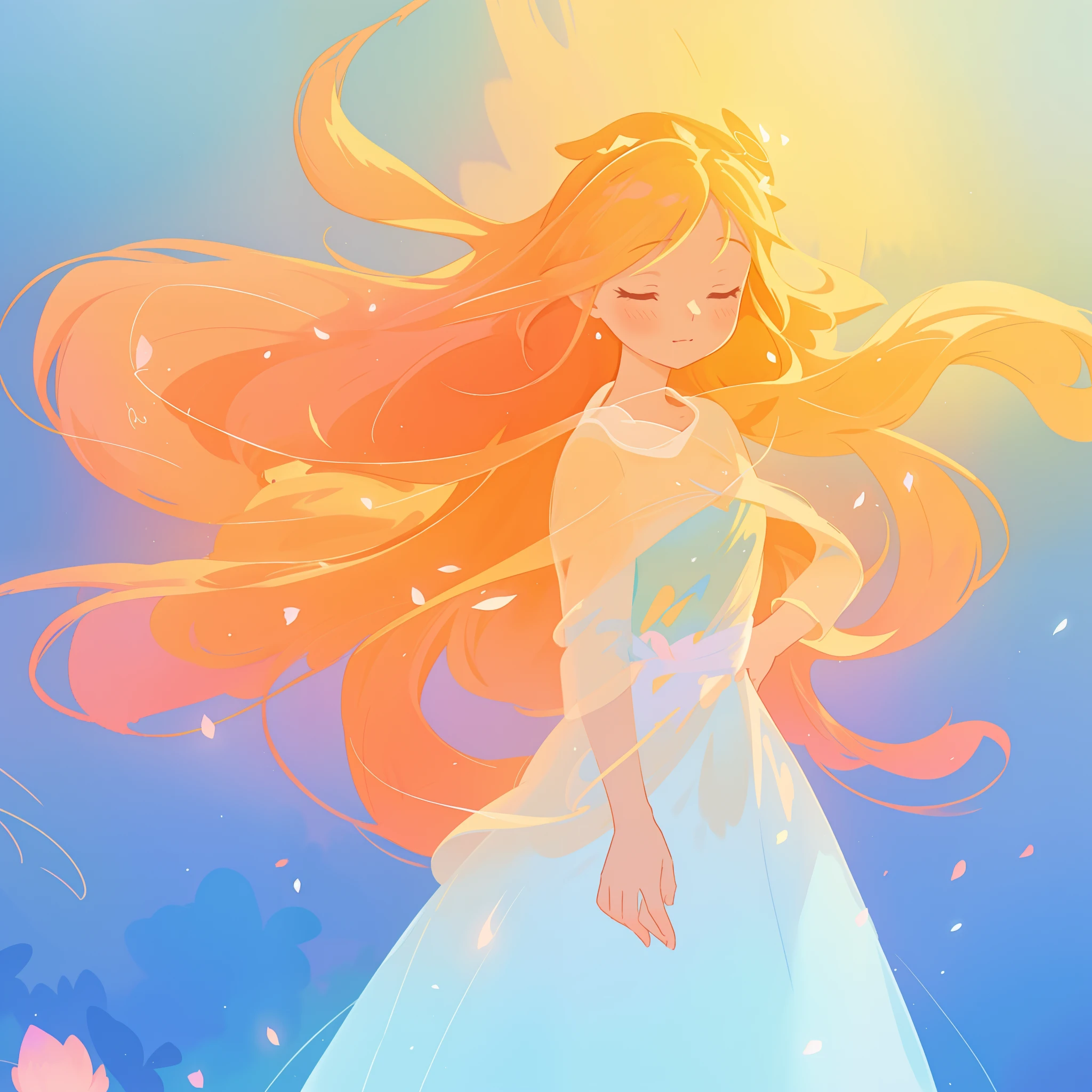 beautiful girl in flowing multi-layered dress, fairy dress, long golden hair, watercolor illustration, inspired by Glen Keane, inspired by Lois van Baarle, disney art style, by Lois van Baarle, glowing aura around her, by Glen Keane, jen bartel, glowing lights! digital painting, flowing glowing hair, glowing flowing hair, beautiful digital illustration, fantasia otherworldly landscape plants flowers, beautiful, masterpiece, best quality, anime disney style