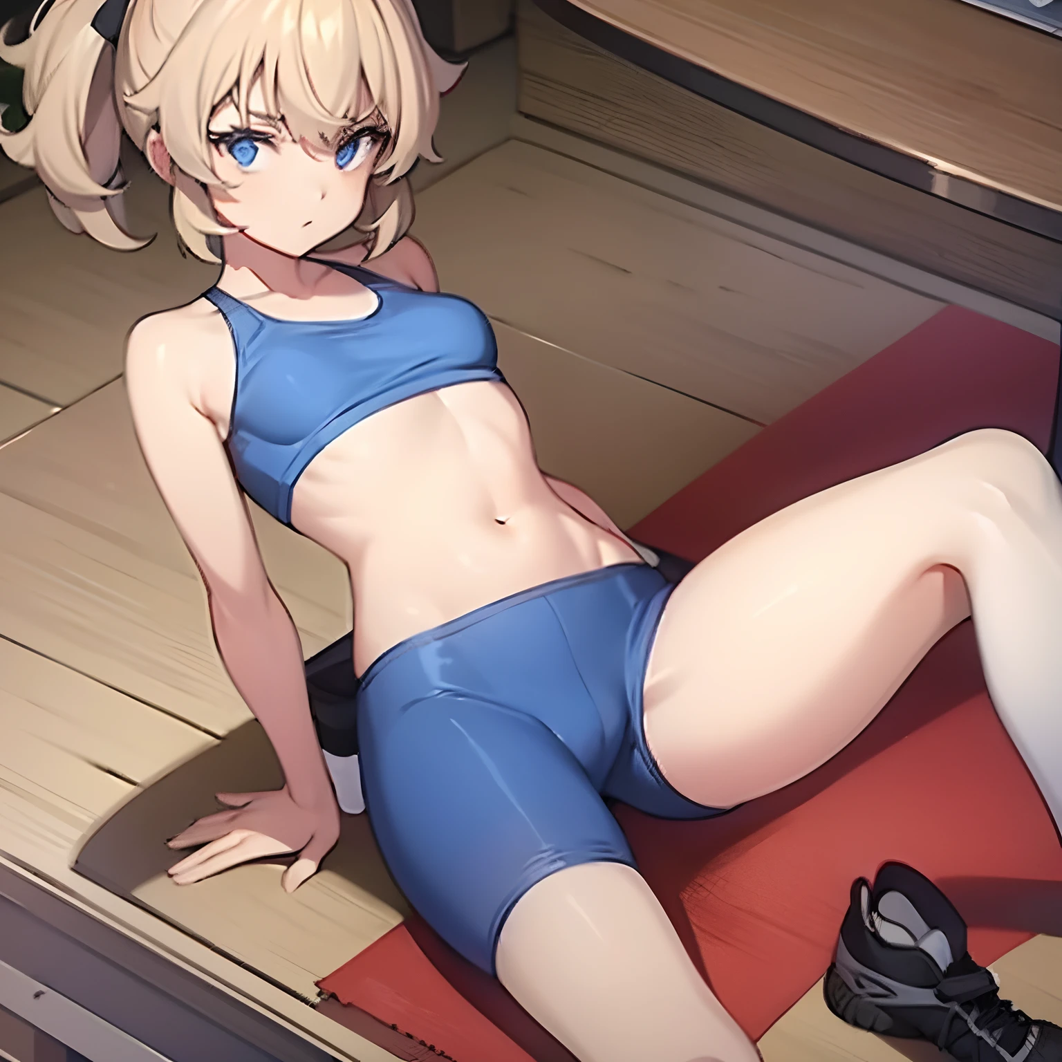 Beautiful girl, gym clothes, spandex shorts, sports bra, small breasts,
