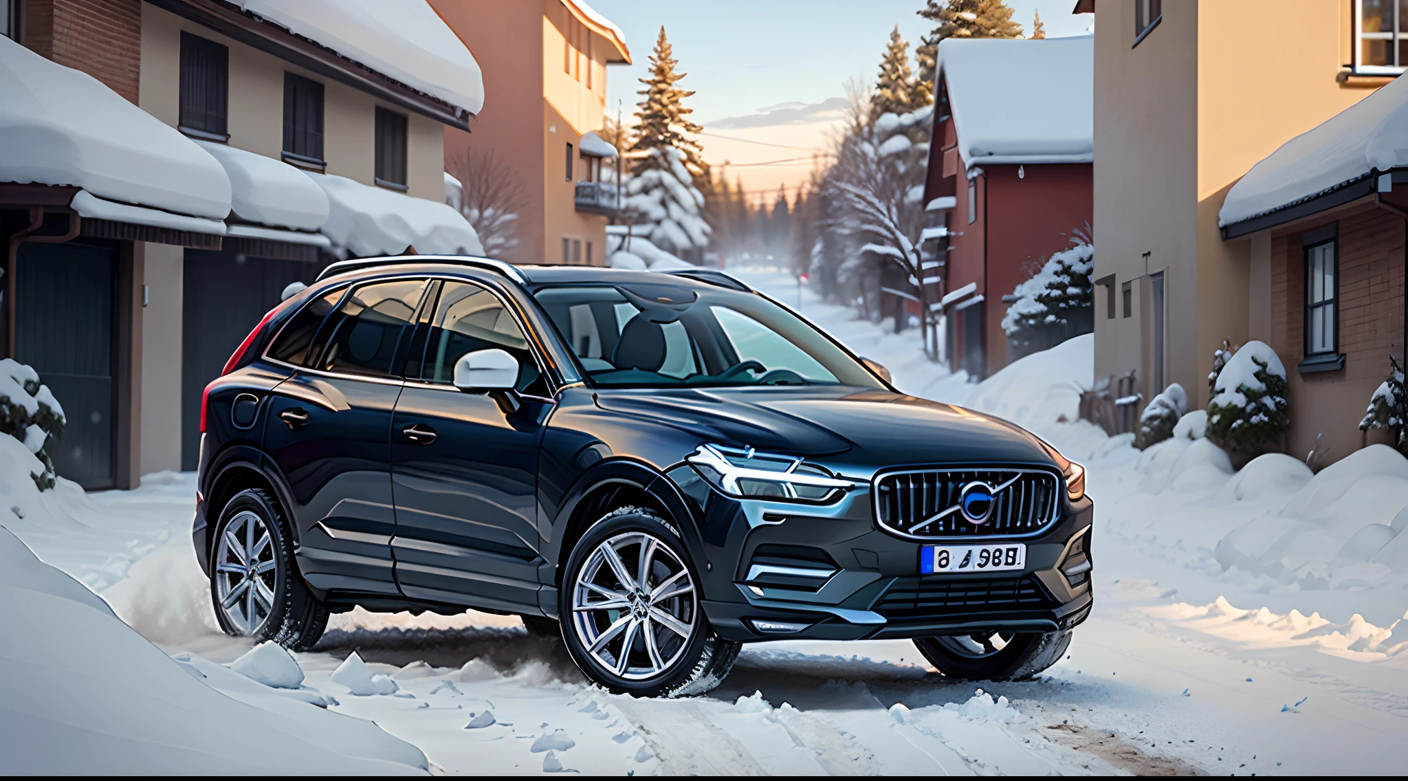 Generate a picture of a Volvo XC60 snow tyre