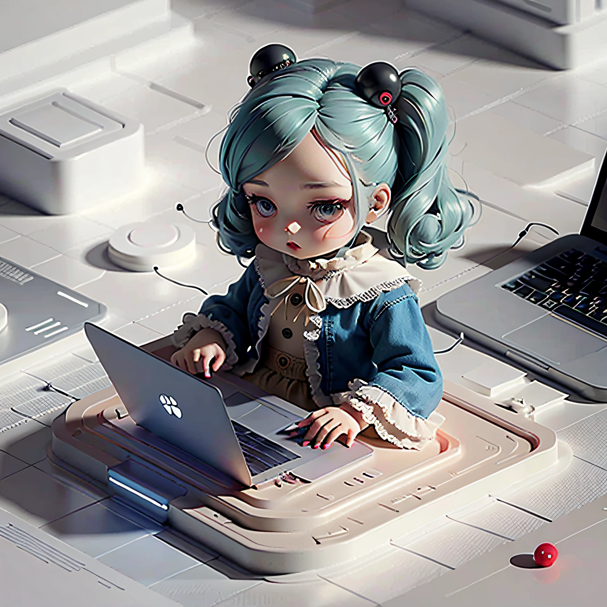 Laptops, writing code, cute dolls