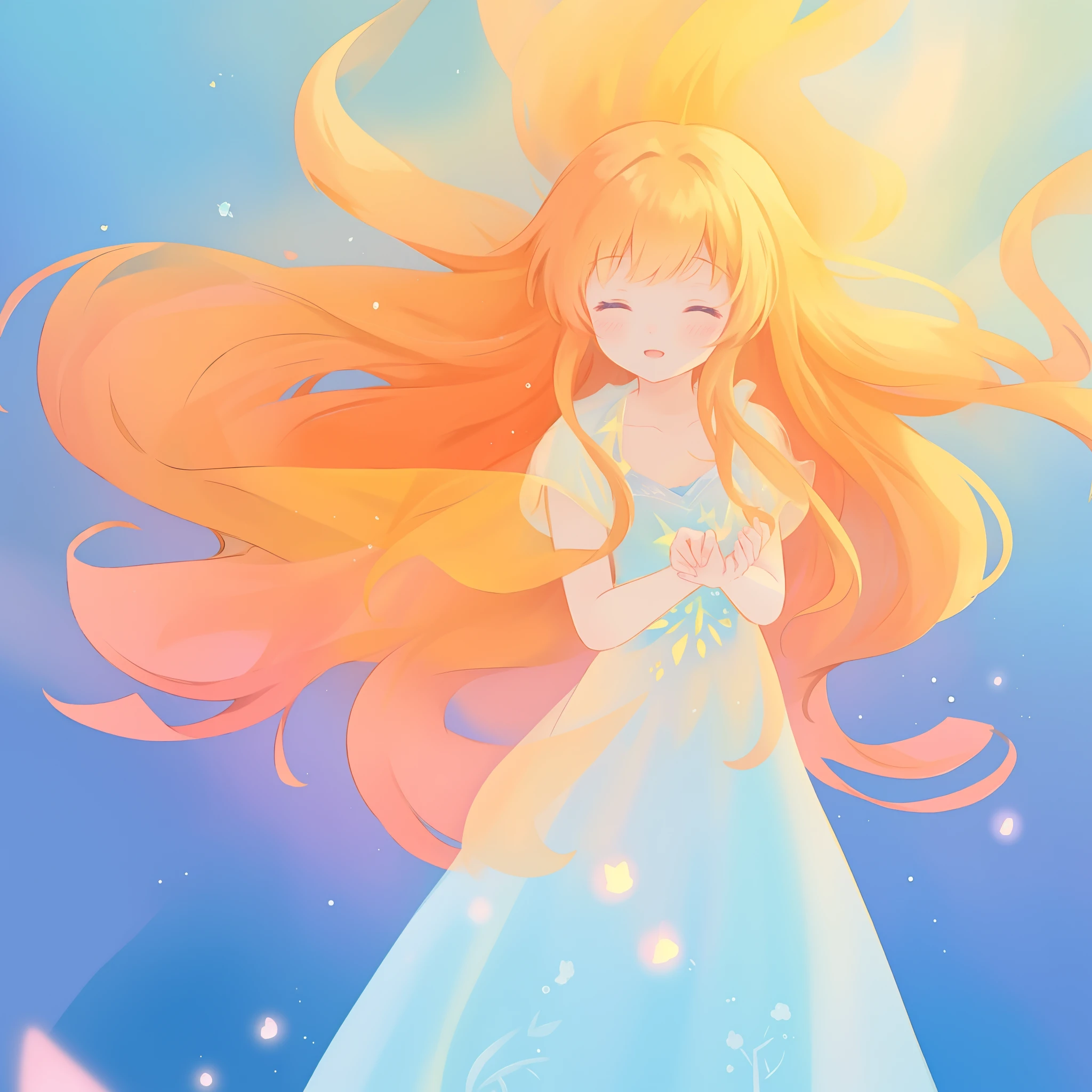 beautiful girl in flowing multi-layered dress, fairy dress, long golden hair, watercolor illustration, inspired by Glen Keane, inspired by Lois van Baarle, disney art style, by Lois van Baarle, glowing aura around her, by Glen Keane, jen bartel, glowing lights! digital painting, flowing glowing hair, glowing flowing hair, beautiful digital illustration, fantasia otherworldly landscape plants flowers, beautiful, masterpiece, best quality, anime disney style