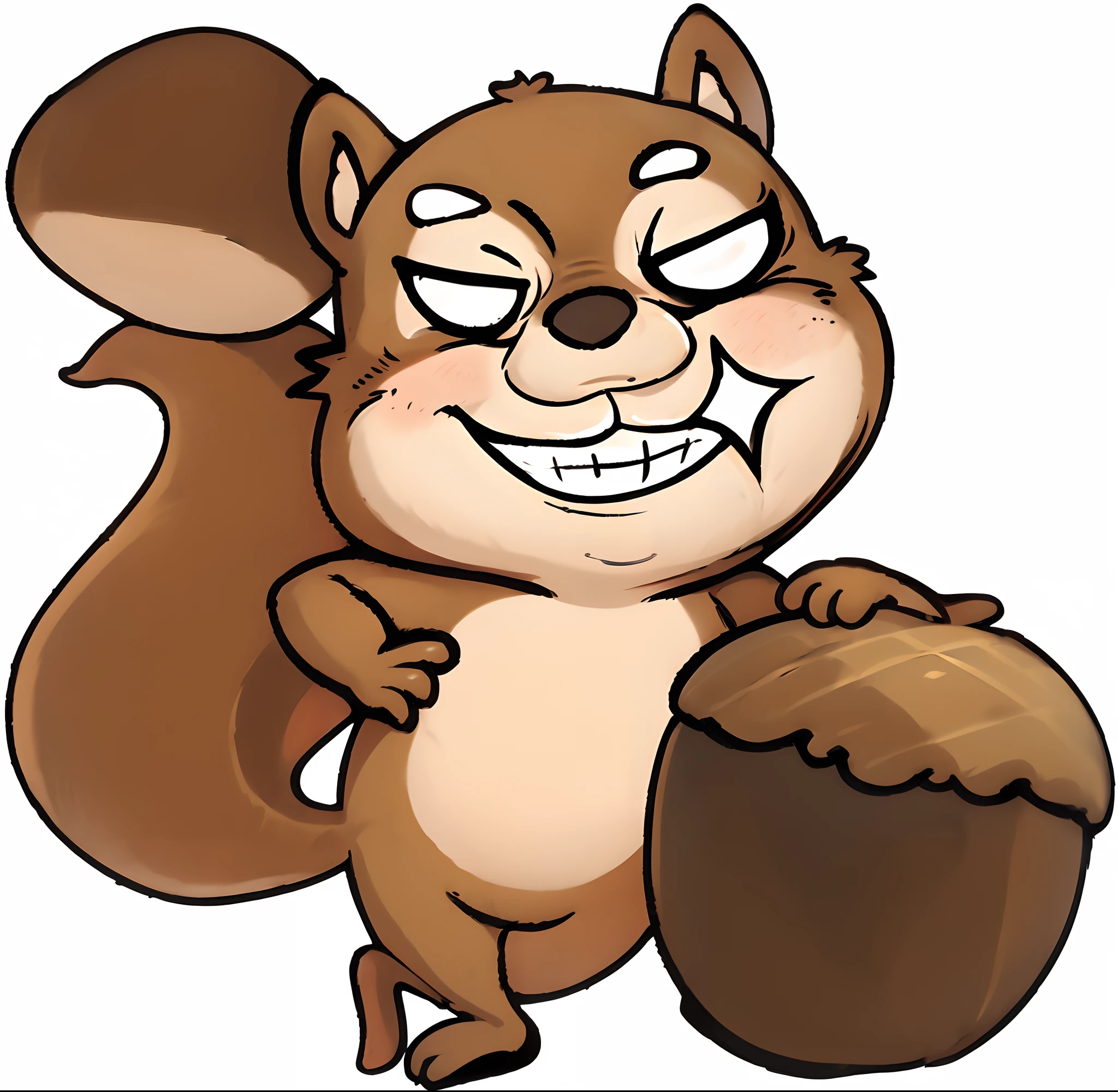 Psychedelic background、A squirrel is eating chestnuts with its back to the center、The buttocks are in the mouth and the tail is long.