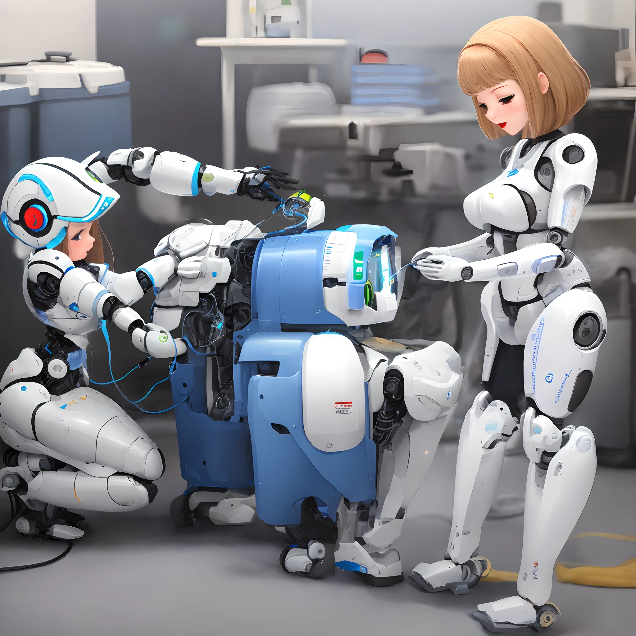 Female robot changing diaper