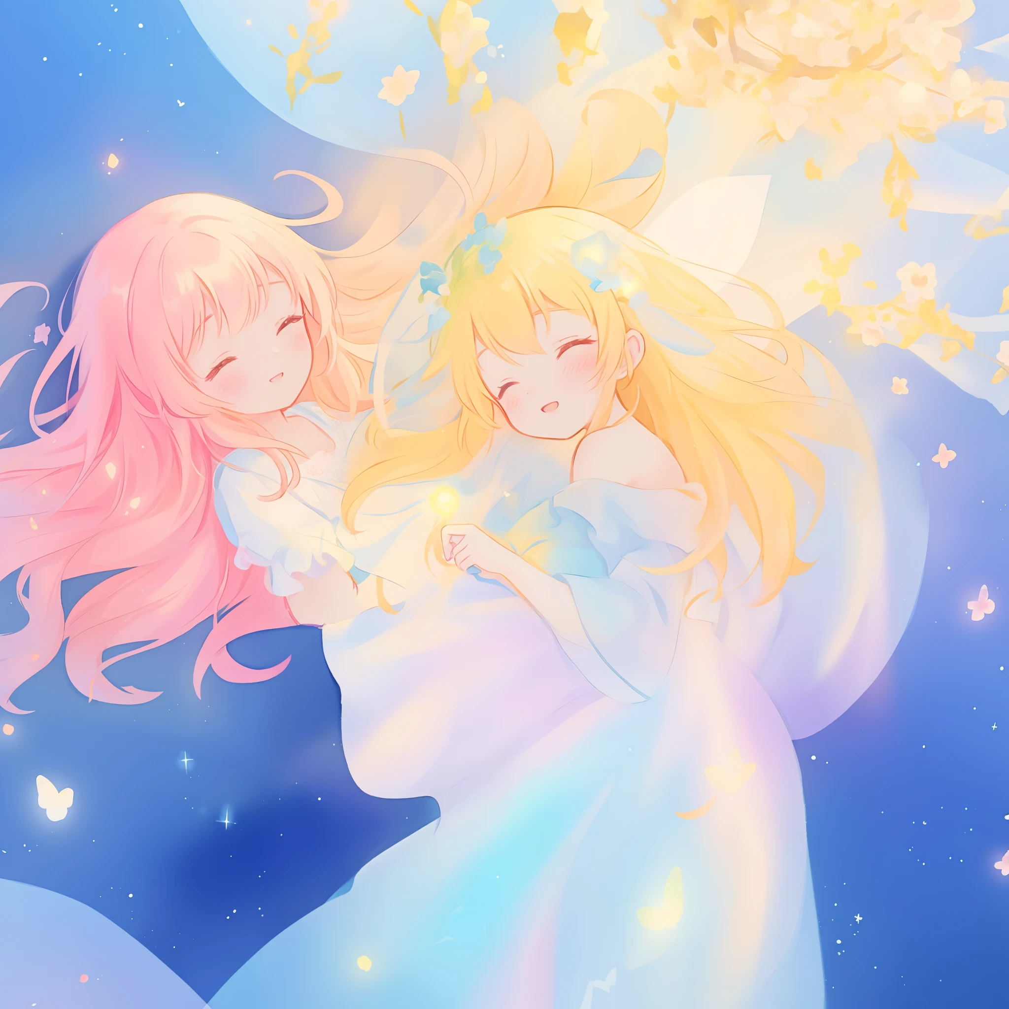 beautiful girl in flowing multi-layered dress, fairy dress, long golden hair, watercolor illustration, inspired by Glen Keane, inspired by Lois van Baarle, disney art style, by Lois van Baarle, glowing aura around her, by Glen Keane, jen bartel, glowing lights! digital painting, flowing glowing hair, glowing flowing hair, beautiful digital illustration, fantasia otherworldly landscape plants flowers, beautiful, masterpiece, best quality, anime disney style
