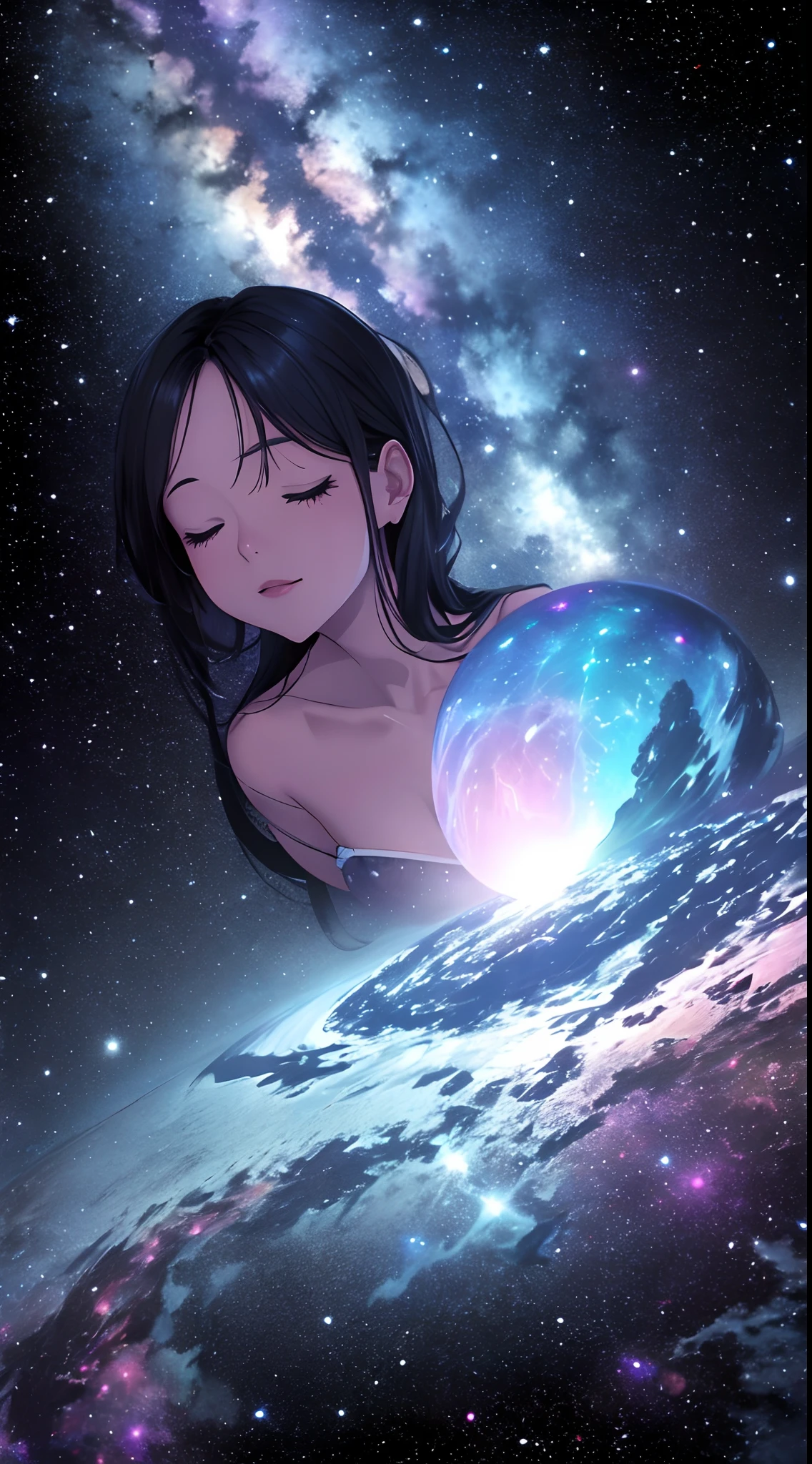 Even bangs、princess cut、black hair, bright eyes, naked, 光沢のあるnipple、(masterpiece),(highest quality:1.0), (ultra high resolution:1.0), Detail view, 8K, anime, masterpiece, brown eyes、nipple、attractive woman　provocative look　Blushing wavy hair　very big breasts　Fair skin　Very detailed breasts　Very detailed eyes　her cheeks are flushed　show your chest　press your chest together　I&#39;m shy,large breasts,saliva seductive smile,ahegao, blush, sweat, rolling eyes, tears, 1girl,bishojo,　beautiful starry sky、grassland、thick eyebrows、Bunny girl, legs up,M legs,Piledriver、show off breasts