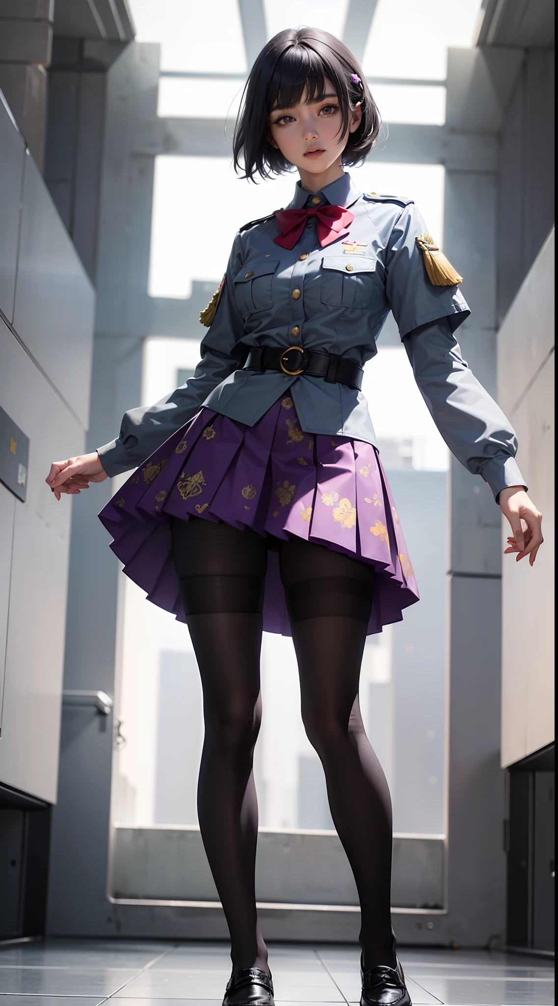 (full bodyesbian:1.5),(1girll:1.3),(view the viewer:1.4),(anatomy correct:1.3),(A day in paradise:1.3),(Wearing thick printed pantyhose and a World War German style JK uniform printed pleated skirt and JK uniform leather shoes with bow embellishments :1.3), (High jump pose:1.3),(In pink|amarelo|blue colors|green color|red colour|white colors|black in color|purpleish color|greys|Beige|Flesh color 1.4),,(Accurate and perfect face:1.4),(clothing gloss:1.25),(Skin reflection:1.25),hyper HD, Ray traching, reflective light,structurally correct, Award-Awarded, high detal, lightand shade contrast, Face lighting,cinmatic lighting, tmasterpiece, super detailing, high high quality, high detal, best qualityer, 16k,High contrast,