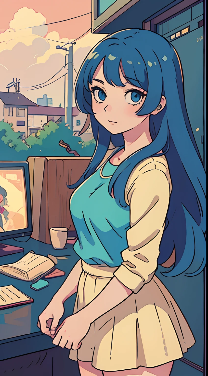 Vintage Anime Style, Woman, Lofi, best quality, 4k, 8k, highres, masterpiece:1.2, ultra-detailed, realistic, vibrant colors,