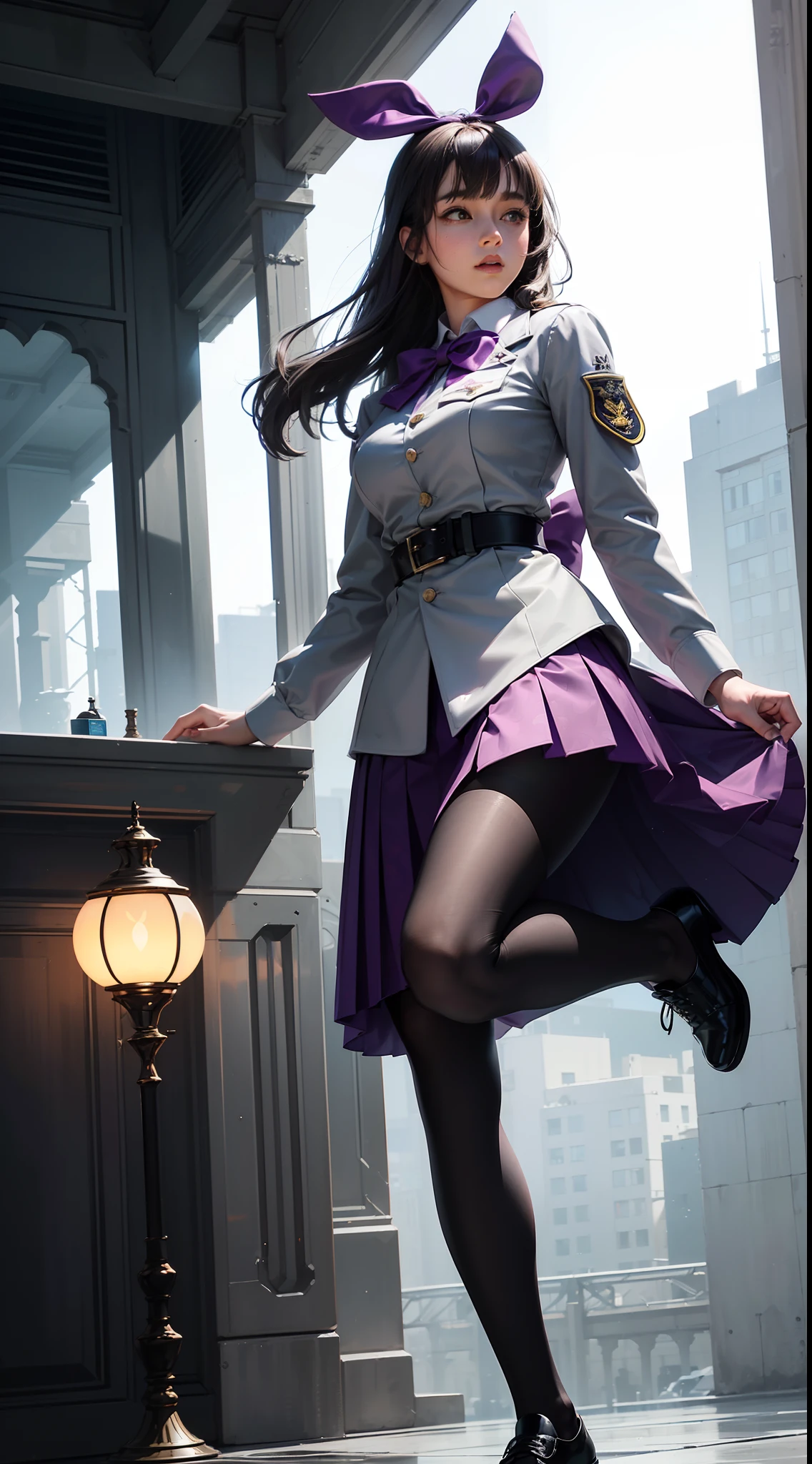 (full bodyesbian:1.5),(1girll:1.3),(view the viewer:1.4),(anatomy correct:1.3),(A day in paradise:1.3),(Wearing thick printed pantyhose and a World War German style JK uniform printed pleated skirt and JK uniform leather shoes with bow embellishments :1.3), (High jump pose:1.3),(In pink|amarelo|blue colors|green color|red colour|white colors|black in color|purpleish color|greys|Beige|Flesh color 1.4),,(Accurate and perfect face:1.4),(clothing gloss:1.25),(Skin reflection:1.25),hyper HD, Ray traching, reflective light,structurally correct, Award-Awarded, high detal, lightand shade contrast, Face lighting,cinmatic lighting, tmasterpiece, super detailing, high high quality, high detal, best qualityer, 16k,High contrast,