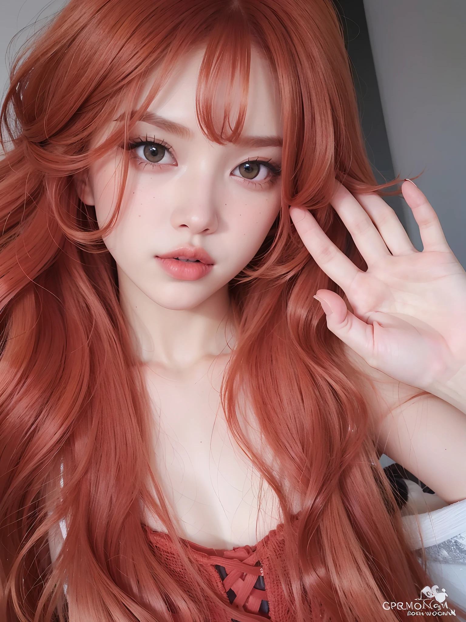 A closeup of a woman with long red hair and a bra, flowing ginger hair, gengibre cabelo ondulado, pele laranja e cabelo ardente longo, longos cabelos ondulados laranja, cabelo de gengibre, orange flowing hair, cabelo laranja brilhante, cabelo laranja longo, cabelos ruivos grandes ondulados, cabelo longo de gengibre, orange hair, cabelos cacheados cor de cobre, cabelo de gengibre selvagem, medium long wavy ginger hair, desgaste casual