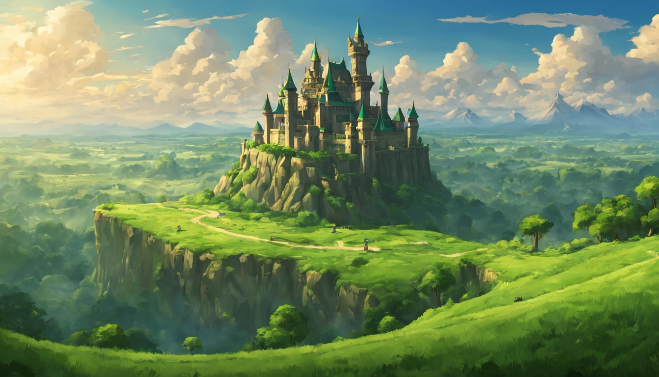 A femenine version of link from tloz in front of the great deku tree, intricate tree texture, cinematic, Nightfall, soft light from the right, epic, from behind