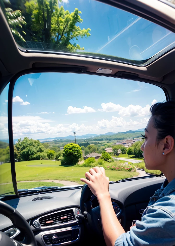 In the car，Take a picture of the scenery outside the window