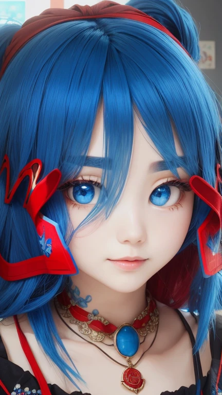 Face Up、Blue-haired、red necklace、Slouched