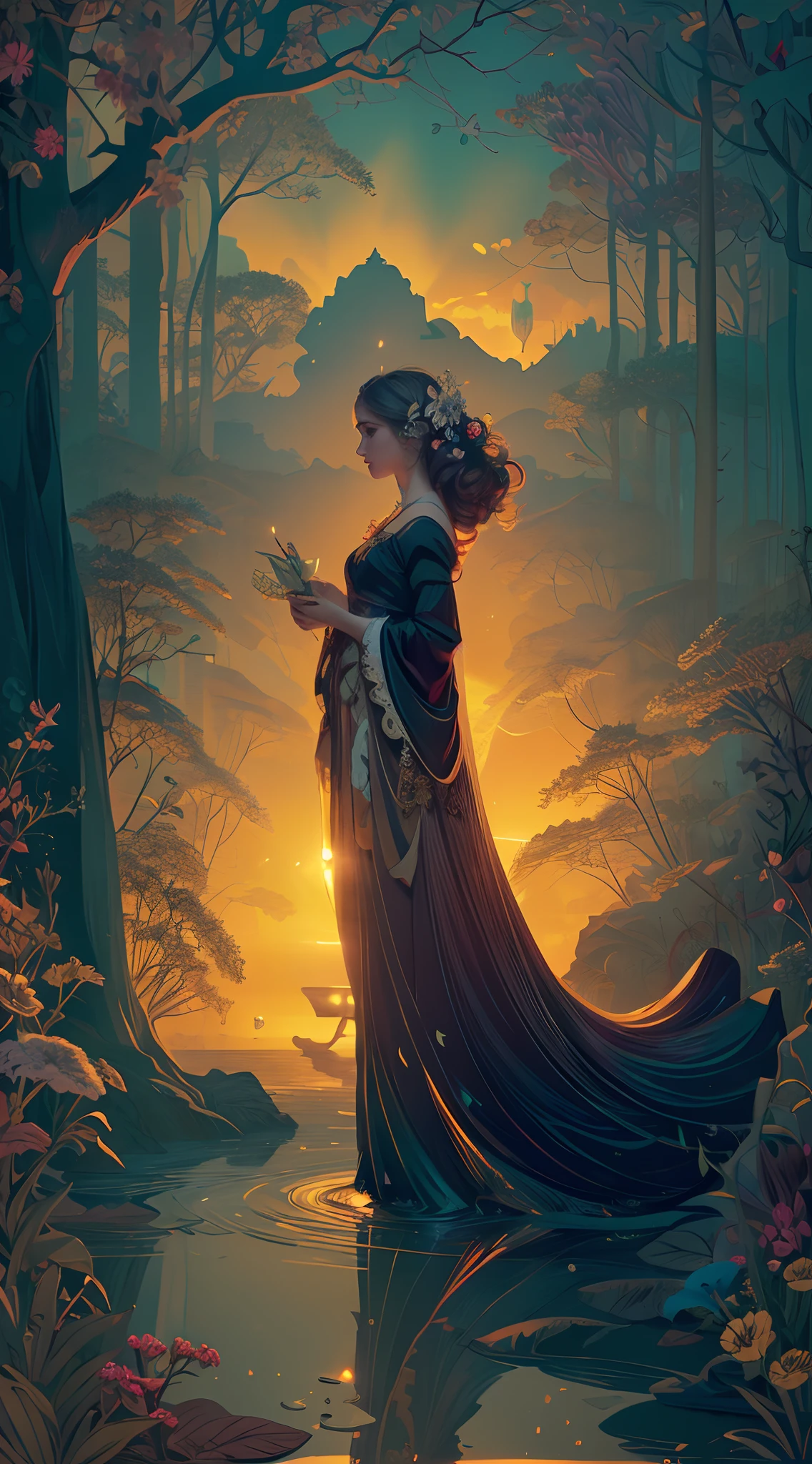 ((gorgeous princess)), (with long flowing white hair), (bright and beautiful eyes), (side profile), trend on art station, flower of hope by Jean-Honor Fragonard, Peter mohrbacher, super Detailed, crazy detail, stunning, intricate, elite, art nouveau, ornate, liquid wax, elegant, luxurious, Greg Rutkowski, ink style, sticker, vector art beautiful character design, double exposure shot, luminous design, winning entry, masterpiece, amoled black background,