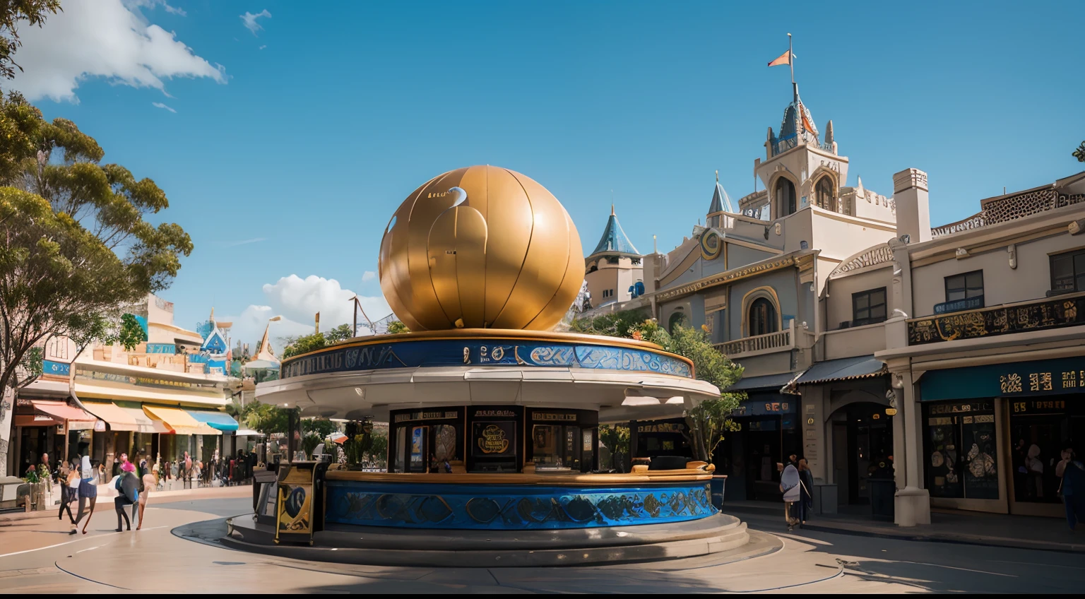 a hyper realistic photography of Hong Kong Disneyland in Perth, Western Australia, no people, Nikon D850 DSLR 4k camera, 100mm lens, F 1.2 aperture setting, bright and natural lighting, vibrant, fun and relaxing atmosphere