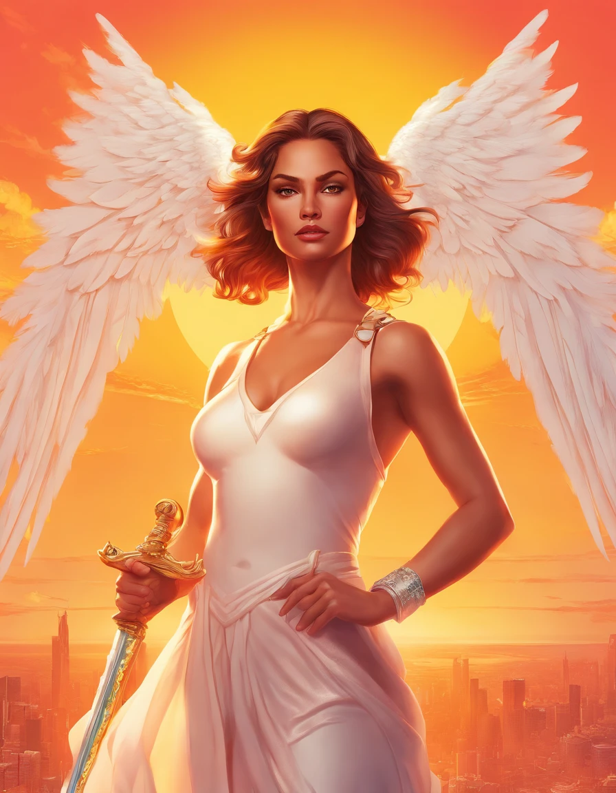 beautiful busty Angel, Wearing luxury dresses with intricate embroidery with golden threads that covers the whole body, luxury gowns with intricate embroidery with golden threads, Floating in the air, angel wings, (angel ring:1.3), outdoor, detailed face, detailed eyes, detailed lips, detailed nose, detailed foot, full body shot, giga_busty, (covered nipples:1.2)