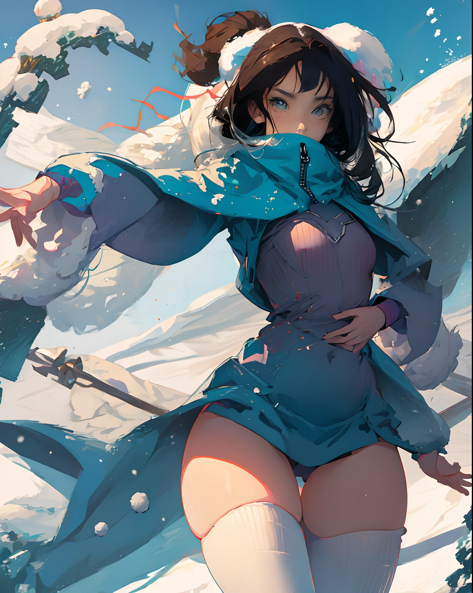Anime thicc female snow themed superhero