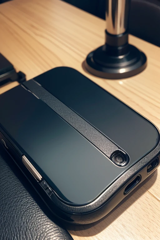 Phone close-up，the detail，mechanical sense，metalictexture，Gloss degree，Place the complete phone on the table
