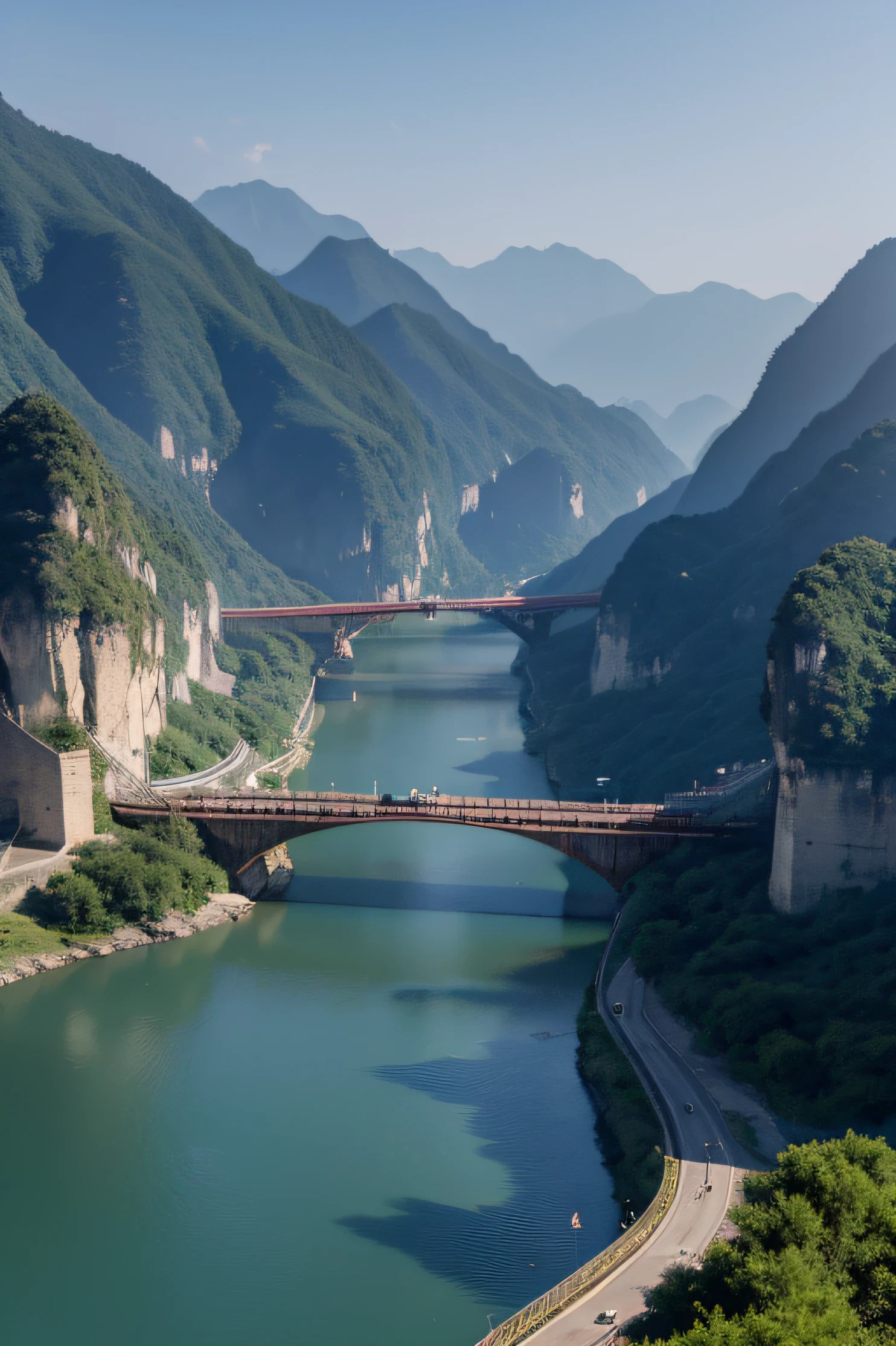 Generate a PPT about "Open the road in the mountains and build bridges in the water."
Thousands of sails on the side of the sunken boat cross the Qijiang River".