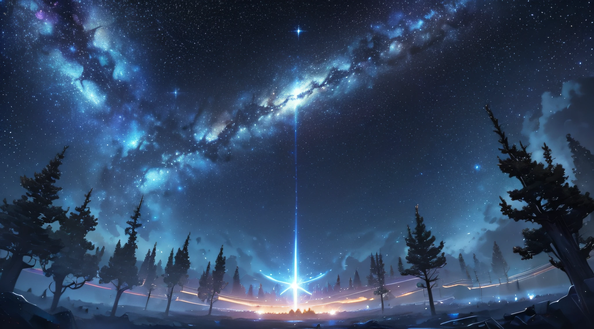 masterpiece、Background with((Fantastic starry sky、kosmos、Meteor swarm、black hole、Irridescent color))、Depth((Luminescent planets))、Looking up
