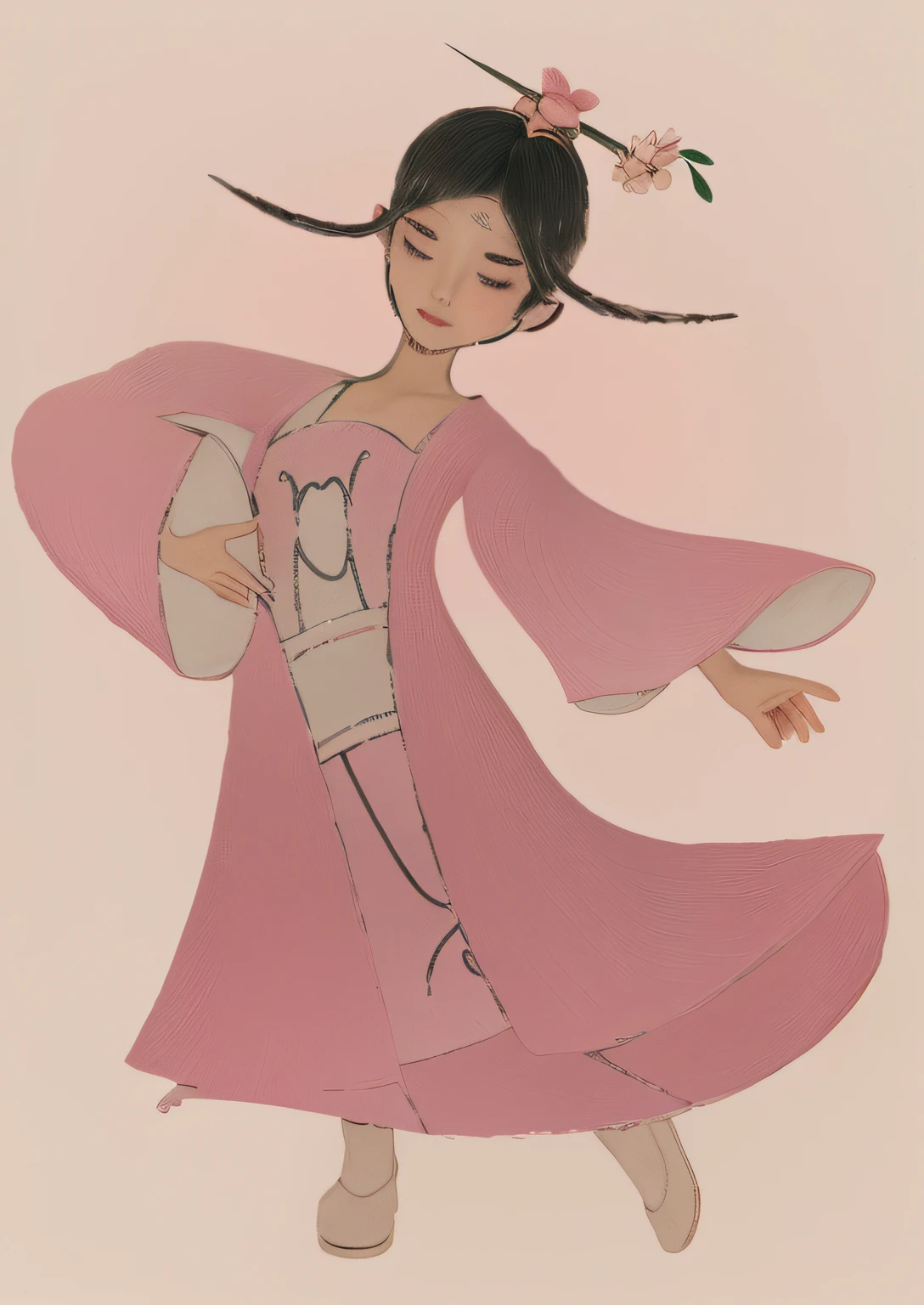 A cartoon girl in a pink dress holding a fan and a pink hat, the non-binary deity of spring, inspired by Josetsu, sakura petals around her, inspired by Tani Bunchō, inspired by Rumiko Takahashi, geisha prima ballerina, inspired by Koryusai Isoda, inspired by Nishikawa Sukenobu