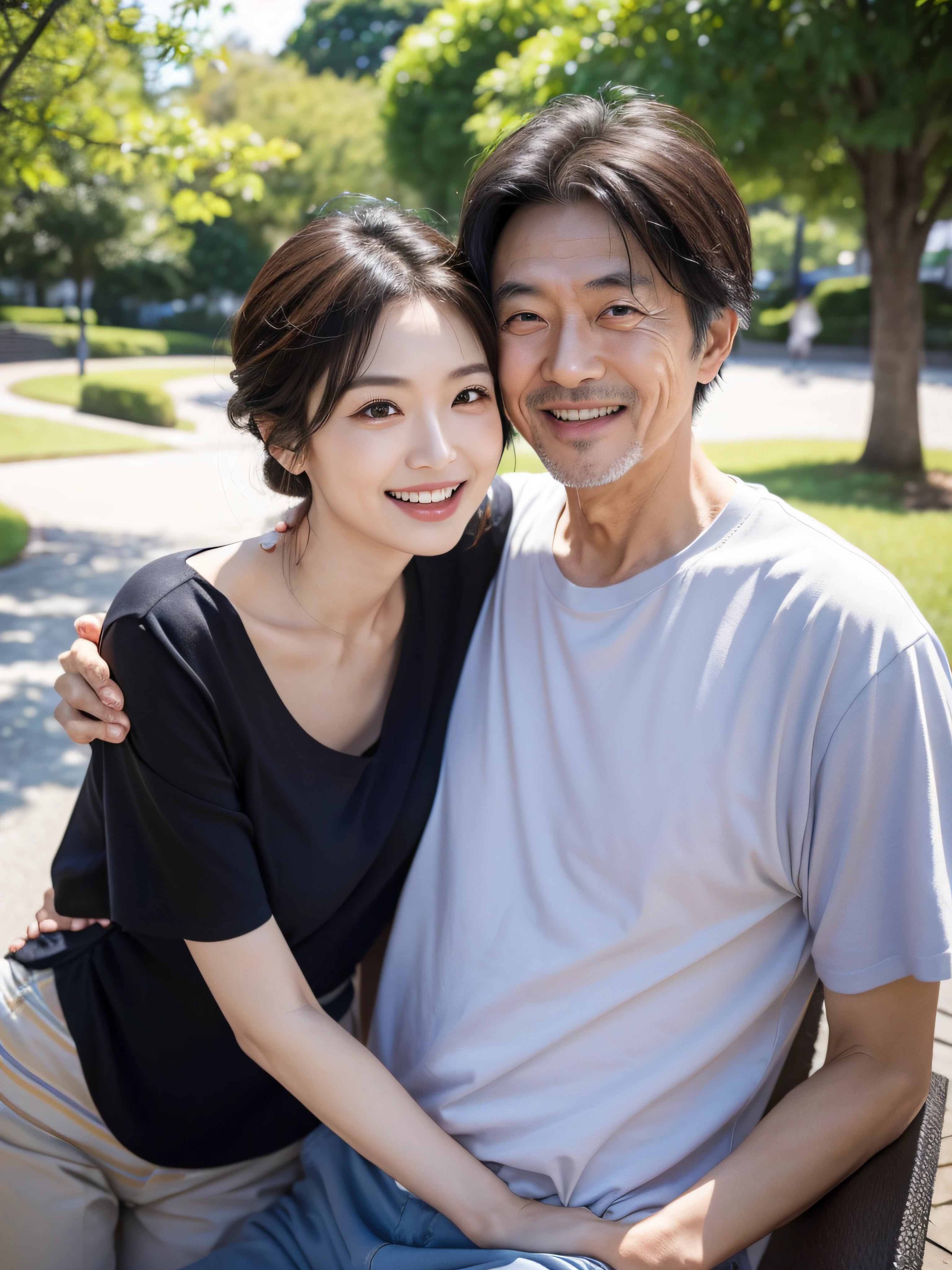 ((best quality)), ((masterpiece)), (detailed), perfect face、Korean old couple、smile、Korean men and women、laughing、Living Room Background