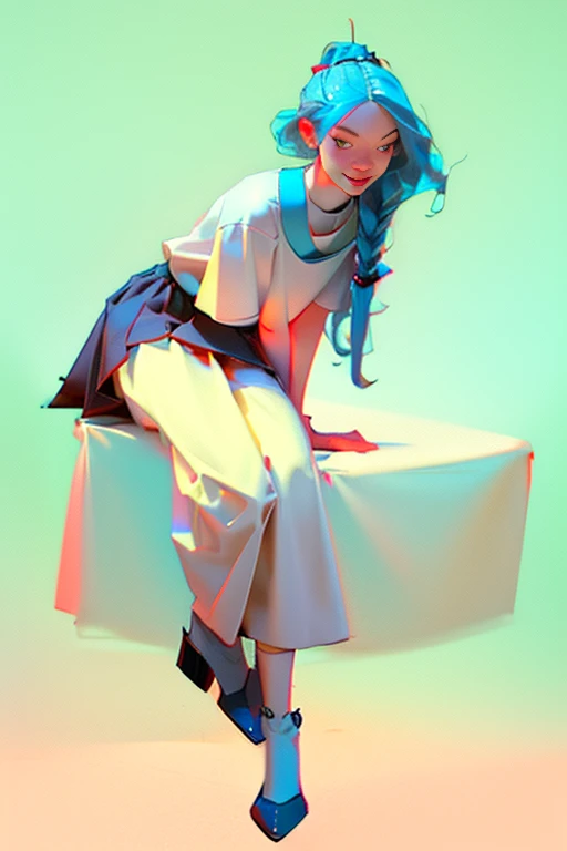 Young girls,double-ponytail,Pale blue hair,red color eyes,JK school uniform,solo person,Maid skirt,white stockings,White knee-length socks,Suspenders,looking to the camera,in a panoramic view,Lying on the couch,Five black males,White T-shirt,denim pant,Smiling at the girl,Masterpiece,Best quality,Japanese style binding,tatami mats,bedroom background,4k,Outstanding work。