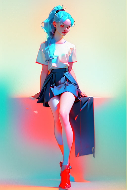 Young girls,double-ponytail,Pale blue hair,red color eyes,JK school uniform,solo person,Maid skirt,white stockings,White knee-length socks,Suspenders,looking to the camera,in a panoramic view,Lying on the couch,Five black males,White T-shirt,denim pant,Smiling at the girl,Masterpiece,Best quality,Japanese style binding,tatami mats,bedroom background,4k,Outstanding work。