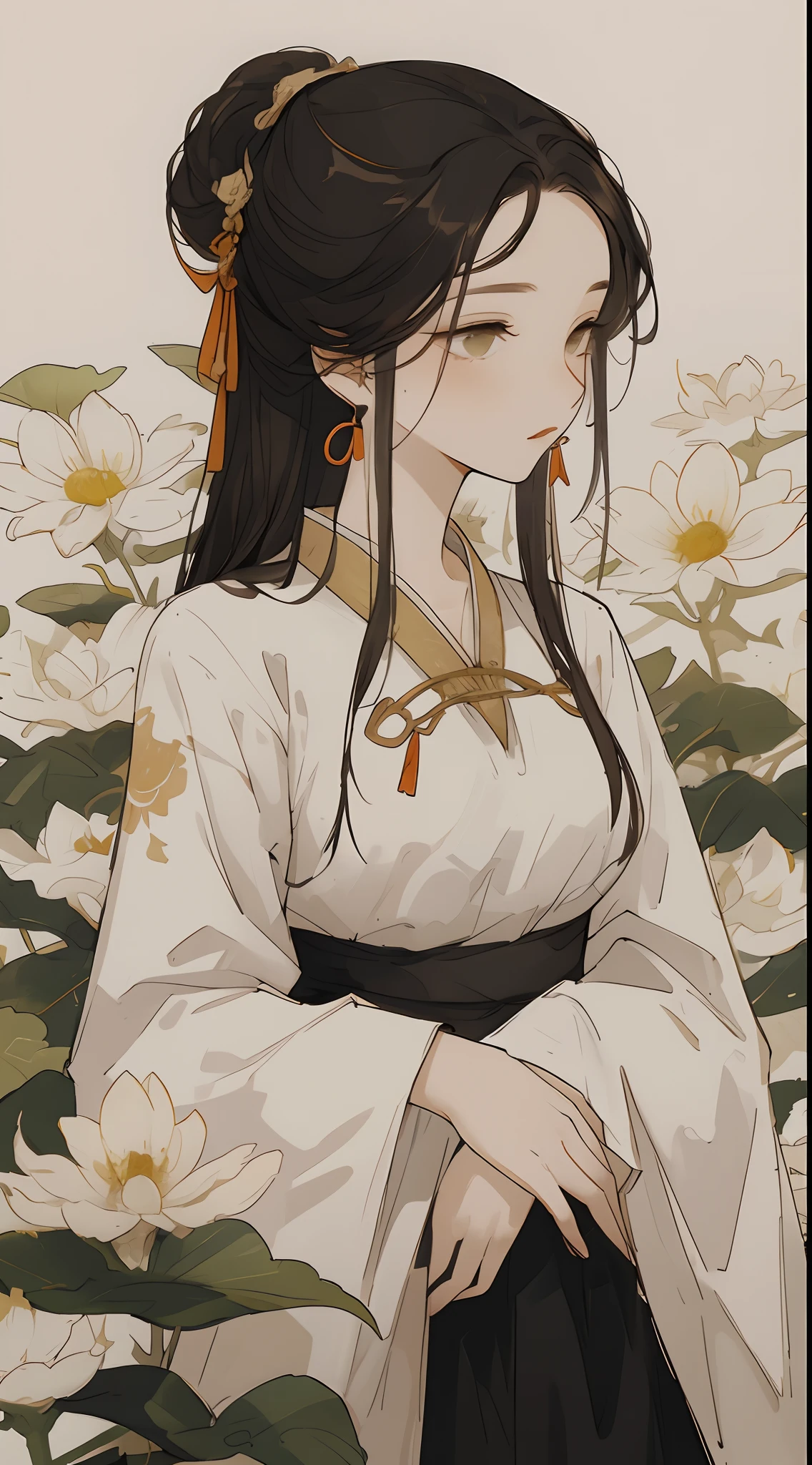 a girl, ancient chinese clothing, full body, sunlight, clear face, clean white background flowers, masterpiece, super detail, epic composition, ultra hd, high quality, extremely detailed, official art, uniform 8k wallpaper, super detail, 32k