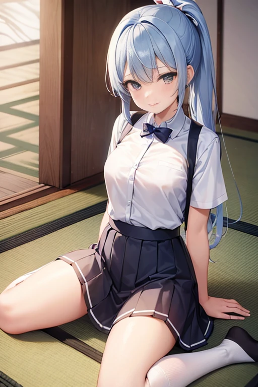 Top quality ultra-detailed CG art、Erotic、Very short miniskirt、high socks、White panty:1.2)、Blue hair、big eye、Cold eyes、Mid summer、sixteen years old、red blush、Blue eyes、sexypose、、Naughty Girls、Short stature、a room、年轻、年轻、年轻、年轻、kawaii、World One、natta、Mini skirt、Bet、White panty、A sexy、Schools