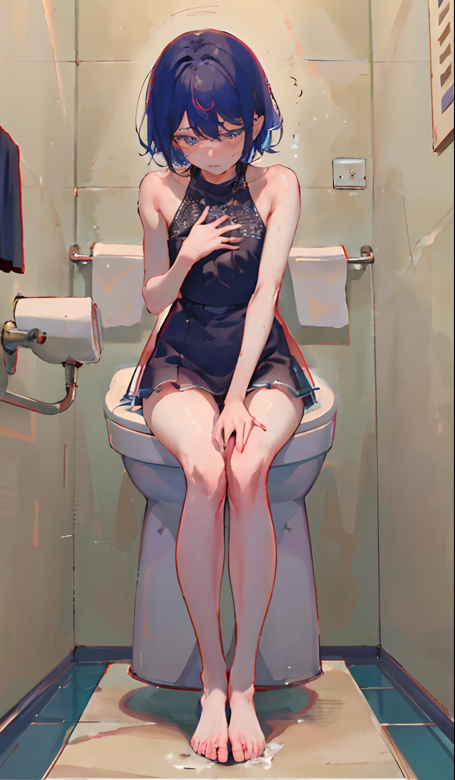 top-quality、8K,{Boy 1}{girl1}{2guys}Full limbs、complete fingers,short-hair、{ SEX}Sweating,Smaller chest、Toilet in the background、Toilets,(((Intense pee)))、((お漏らし ))、(((( M-shaped legs))))、((((cum on ))))、
