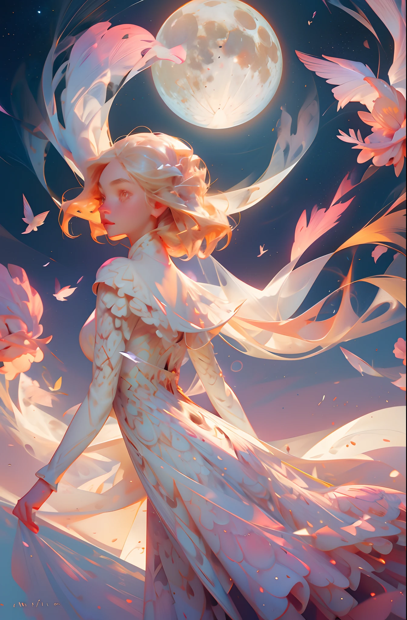 1girl, (medium wide shot:1.4), ancient artifacts, (complex petal structure:1.4), space background, (yellow and blue entanglement:1.2), crystal and silver entanglement, cinematic contrast lighting, (looking at viewer:1.4), (gigantic breasts:1.4),