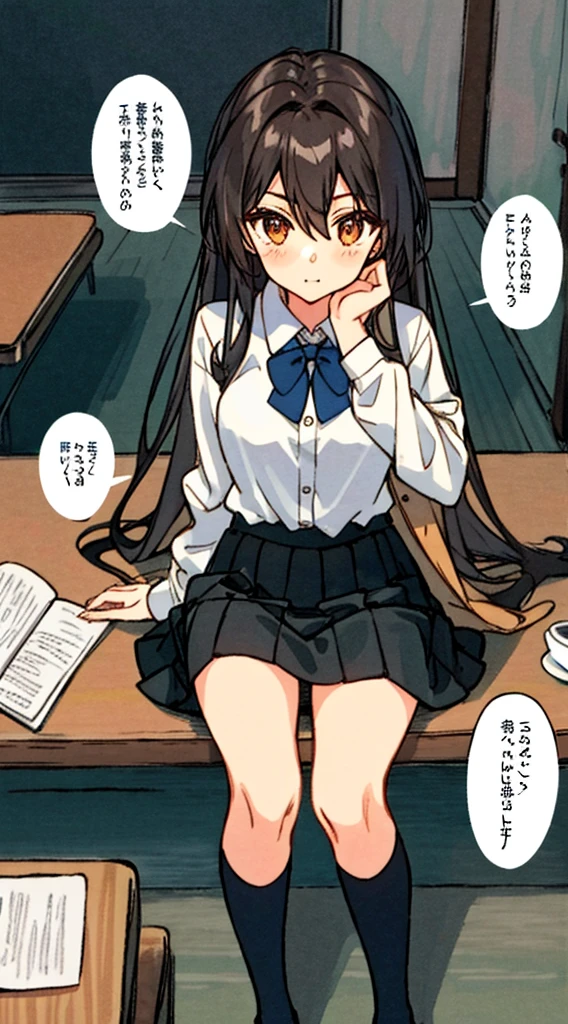 Library, expressionless , glasses, black hair, pigtails, masturbation, convulsions, wet crotch、Love juice, climax, shaking legs, slightly red face