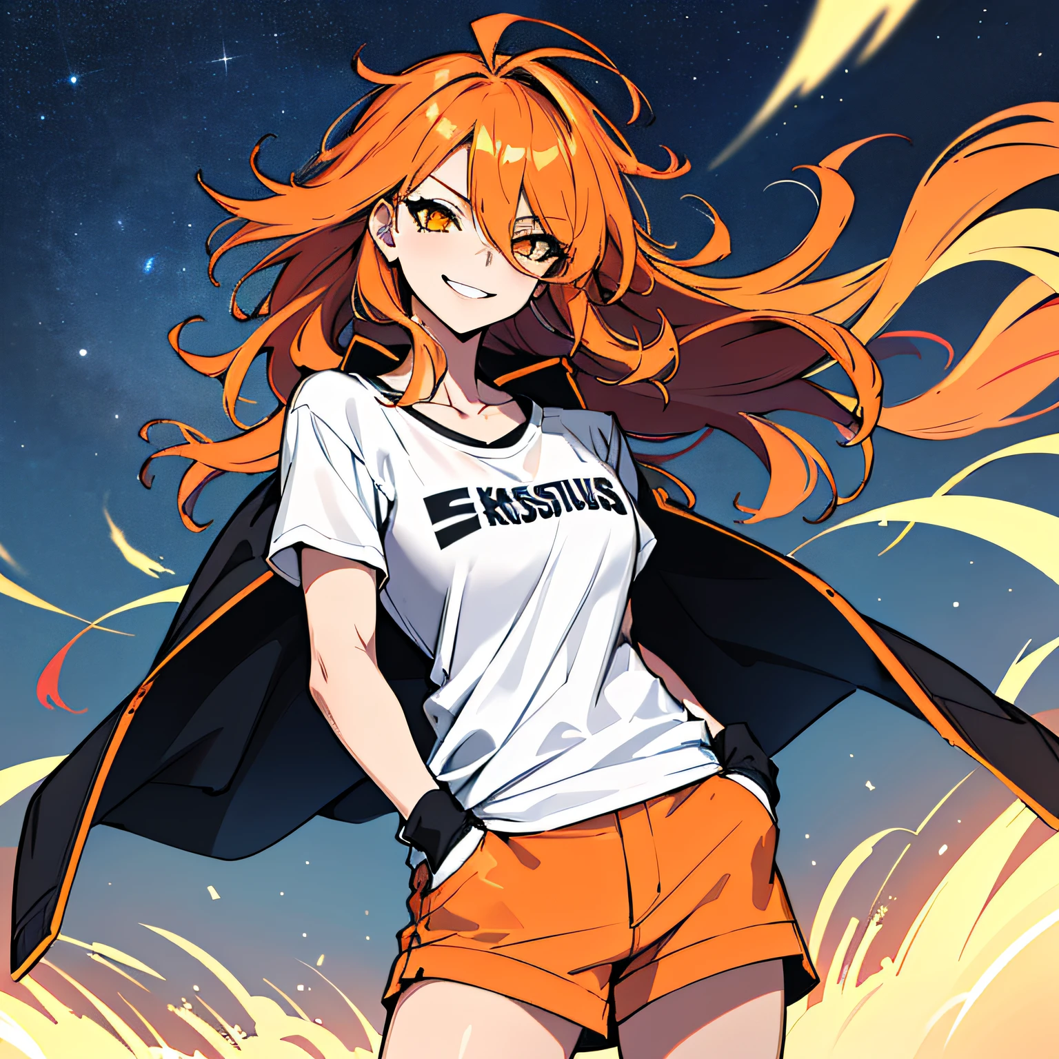 An anime girl with orange hair and cat ears, wearing a Japanese sailor outfit. She is holding a black cat